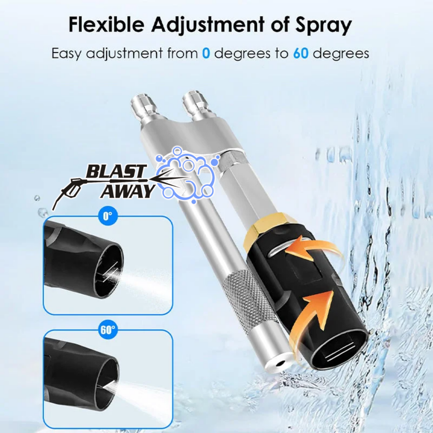 Blast away M5 Twist Downstream Nozzle for Pressure Washer Adjustable Stainless Steel Pressure Washer Nozzle - 304 Material, 5000 PSI 3-7 GPM Long-Range Spray