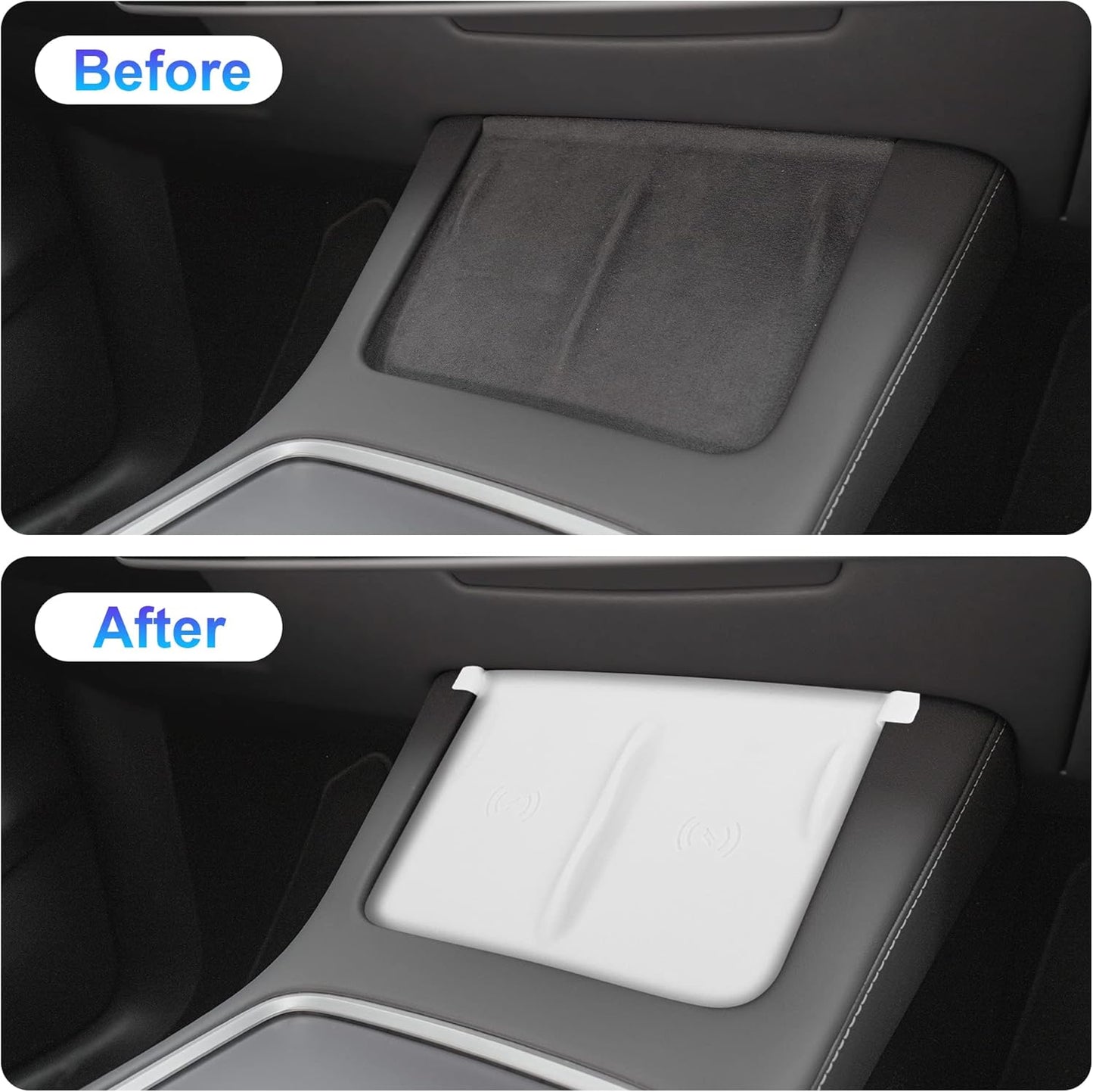 Center Console Protector Cover White Designed for Tesla Model 3/Y 2021-2024(Not for Model 3 Highland),Tpe Armrest Cover,Center Console Wrap Cover,Wireless Charger Silicone Mat (White Set)