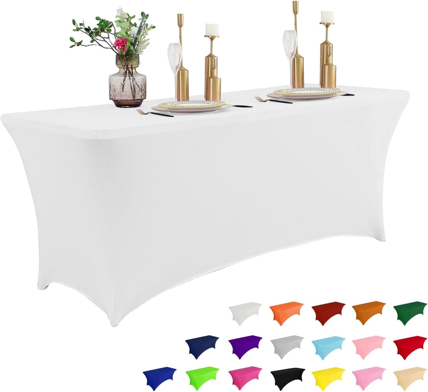 2 Pack 6FT Table Cloth for Rectangular Fitted Events Stretch Black Table Covers Washable Table Cover Spandex Tablecloth Table Protector for Party, Wedding, Cocktail, Banquet, Festival