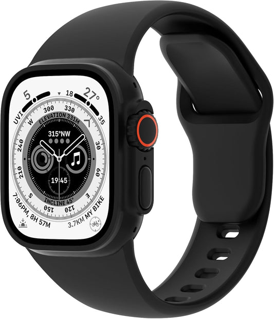 Sport Bands Compatible with Apple Watch 38Mm 40Mm 41Mm 42Mm 44Mm 45Mm 49Mm, Soft Silicone Replacement Waterproof Strap Wristband for Iwatch Series Ultra 9/8/7/6/5/4/3/2/1 SE Women Men, Black
