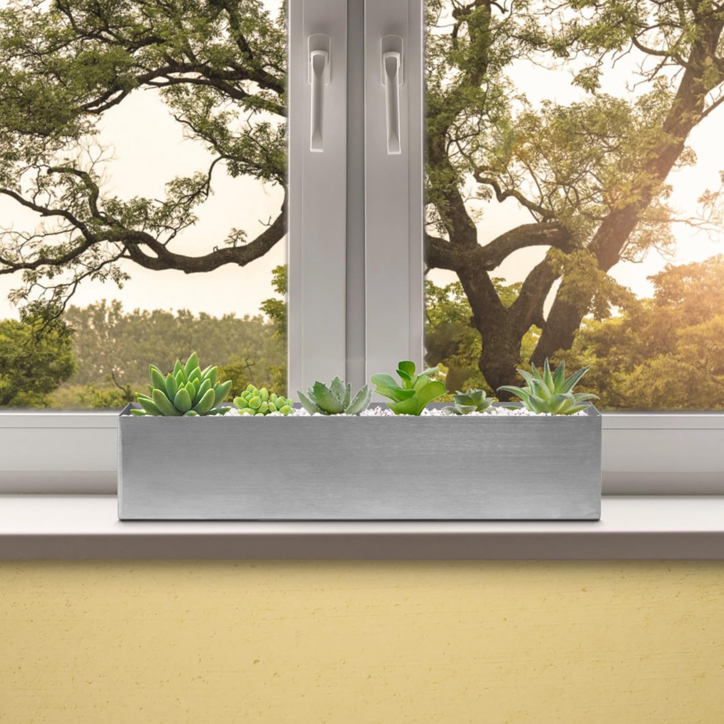 Trough Rectangle Planter Long Window Sill Planter Box Stainless Steel Window Planters Modern Succulent Planter Slivery 16 in Metal Windowsill Pot for Indoor Plants Herb Table Home Outdoor