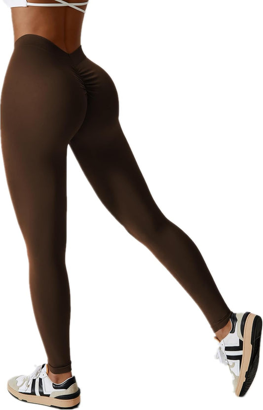 V Back Leggings for Women Seamless Scrunch Butt Lifting Workout Leggings High Waist Gym Yoga Pants