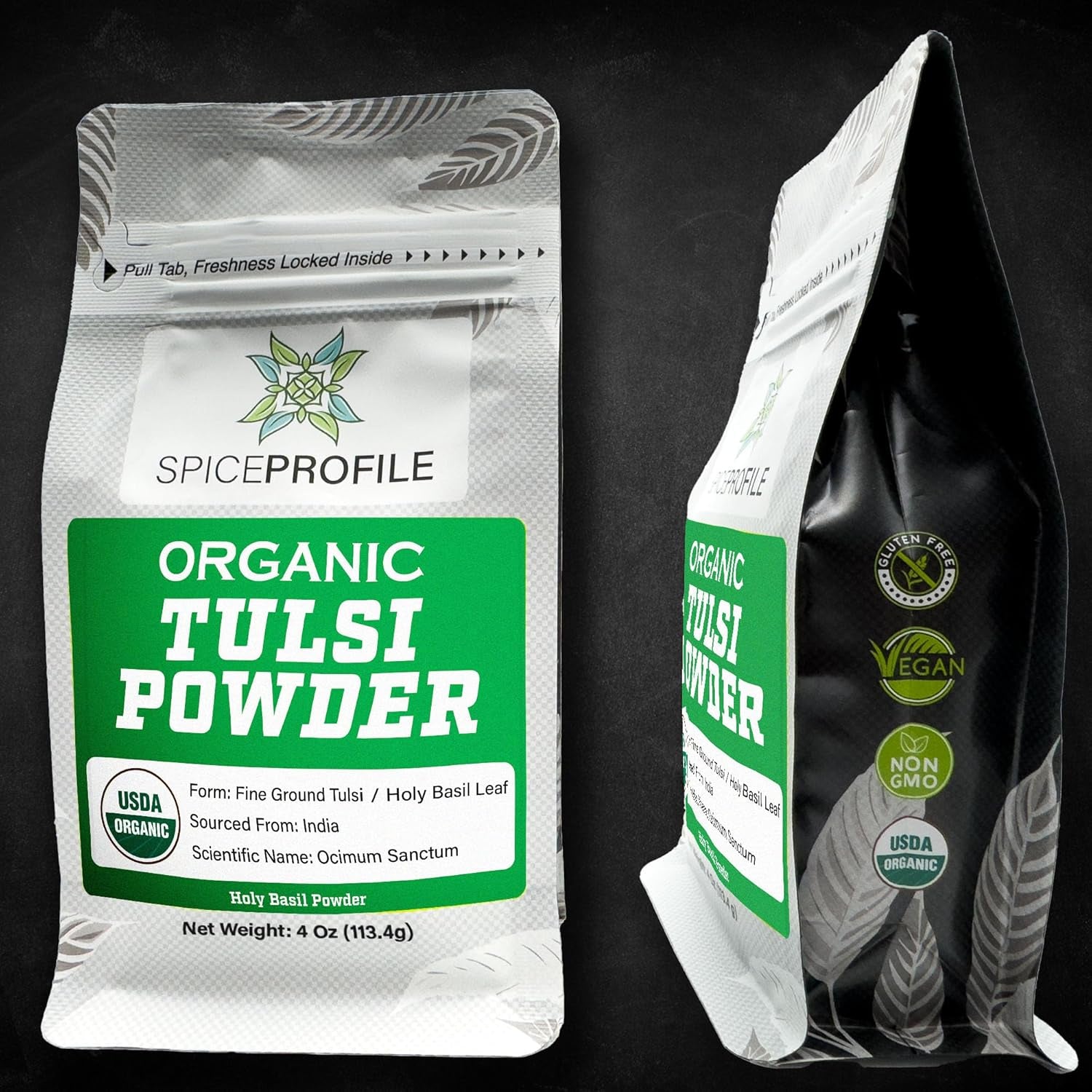 | USDA Certified Organic Holy Basil (Tulsi Leaf) Powder | Resealable 4Oz Pouch | for Vitality & Wellness | Perfect for Teas & Drinks TLBH