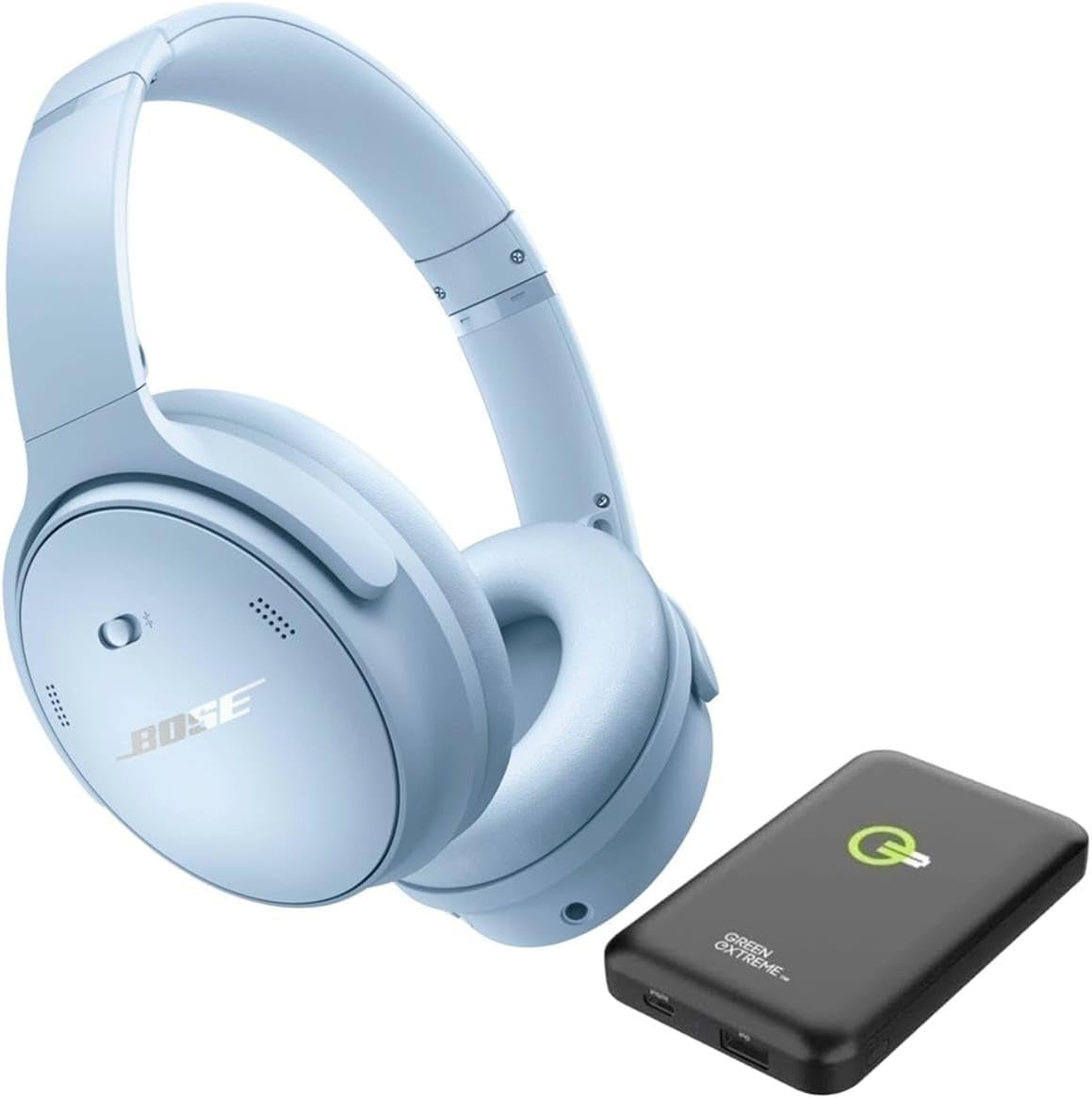 Quietcomfort Wireless Noise Cancelling Headphones, Bluetooth over Ear Headphones Bundle with Green Extreme Wireless Portable Charger, Cypress Green (Moonstone Blue)
