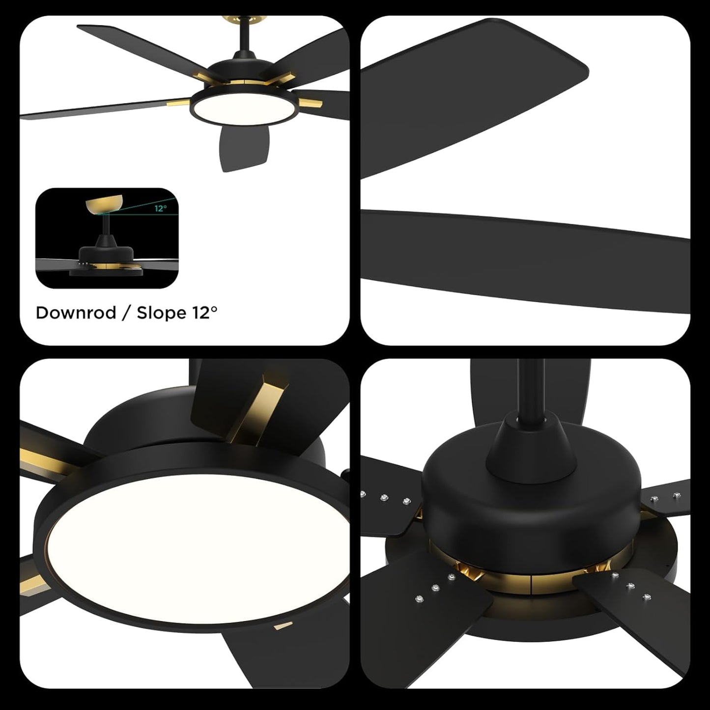 Ceiling Fans with Lights,Ultra Silent 52 Inch Smart Ceiling Fans with Dimmable LED Light Compatible with Google Home Alexa App Control(Black Gold