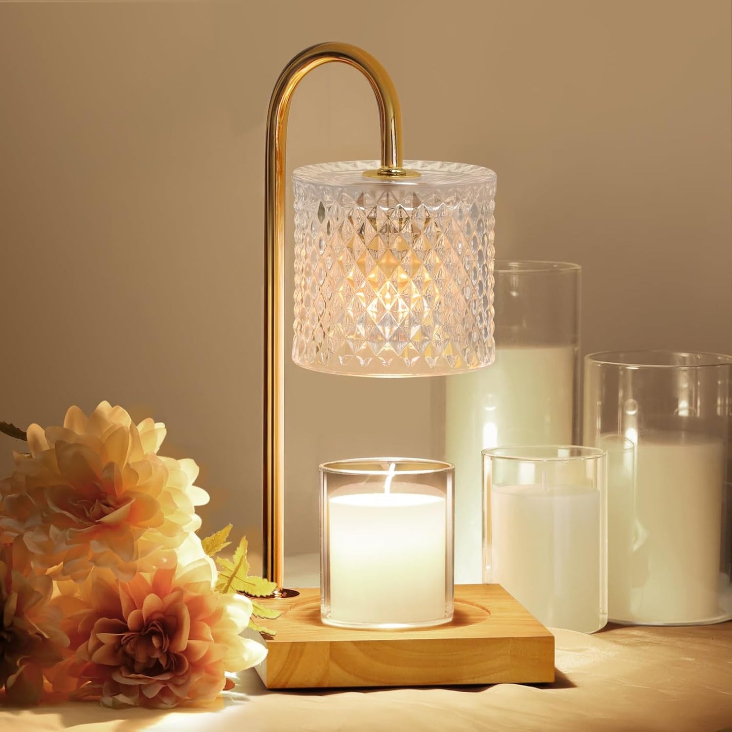 Candle Warmer Lamp, Candle Lamp Wax Warmer Heating Lamp, Timer & Dimmer 7-Levels, Fits Cup Jar Candle, Candle Top Melting, Crystal Candle Heater Lamp for Scented Wax, Elegant Home Decor, Amber Glass