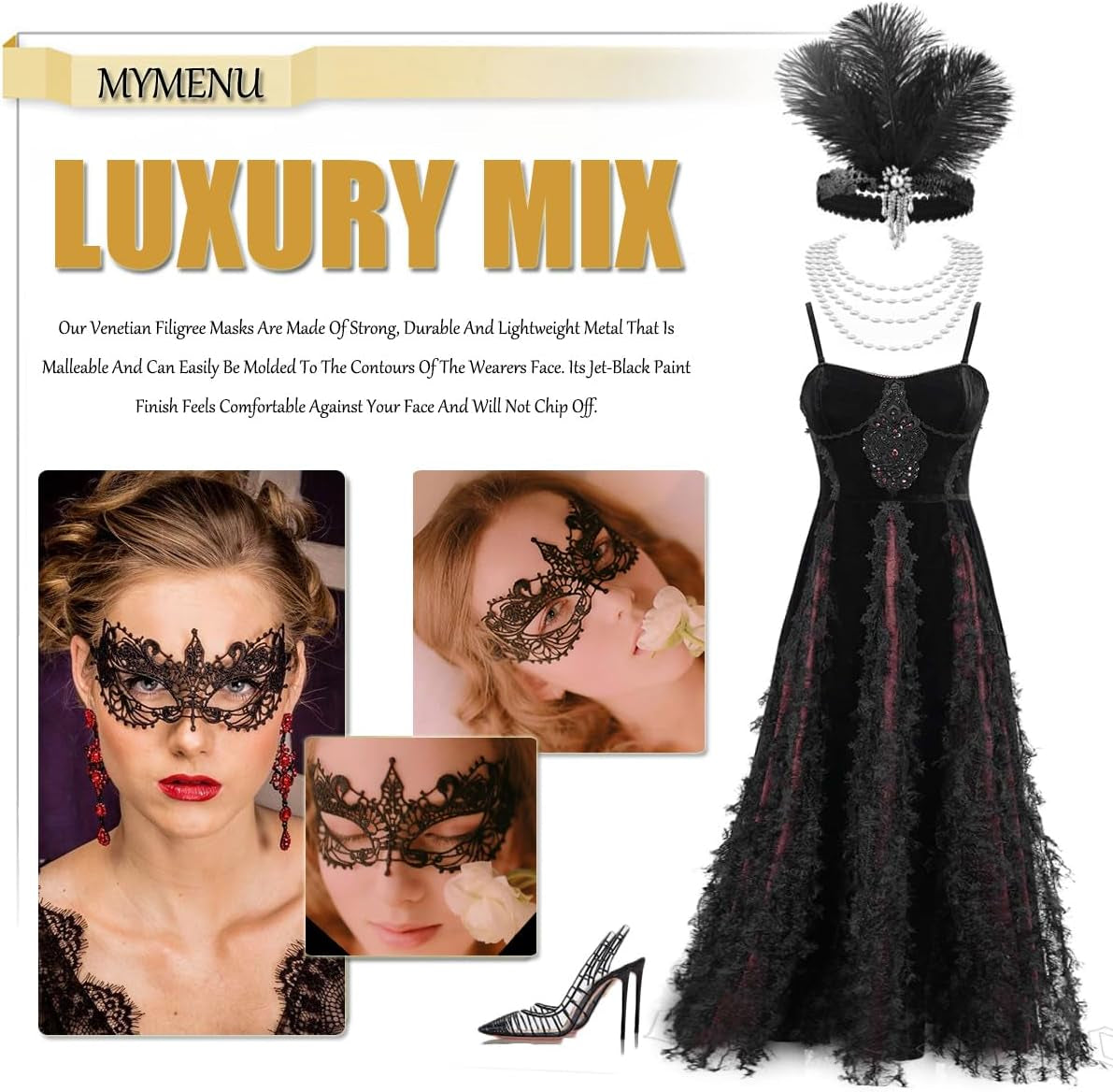 Masquerade Mask for Women Venetian Lace Eye Masks for Party Prom Ball Costume Mardi Gras Party Supply