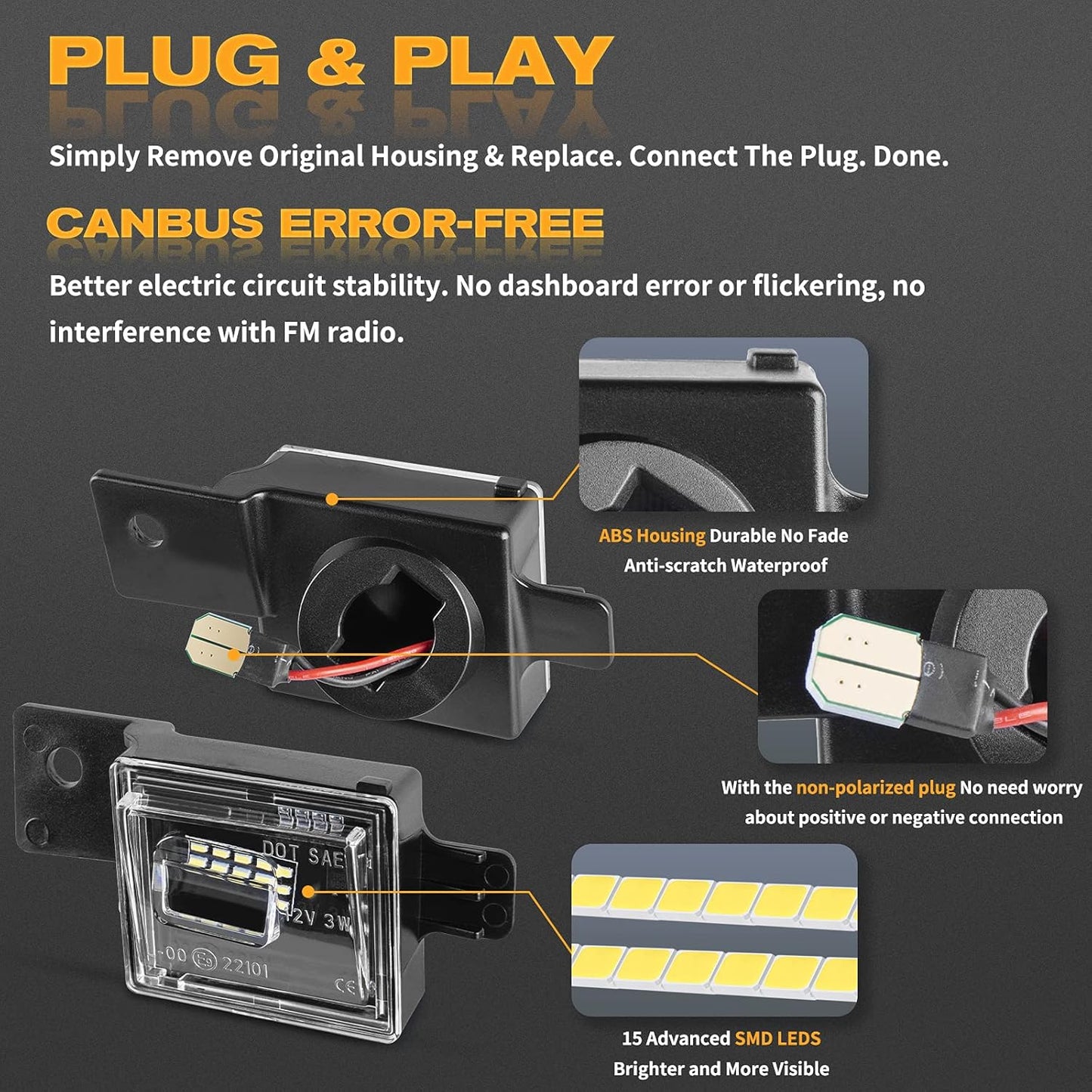 LED License Plate Light Compatible with 2014 2015 2016 2017 2018 2019 2020 2021 2022 Chevy Silverado GMC Sierra 1500 2500HD 3500HD 2015-2021 Colorado Canyon Pickup Truck 6000K, White
