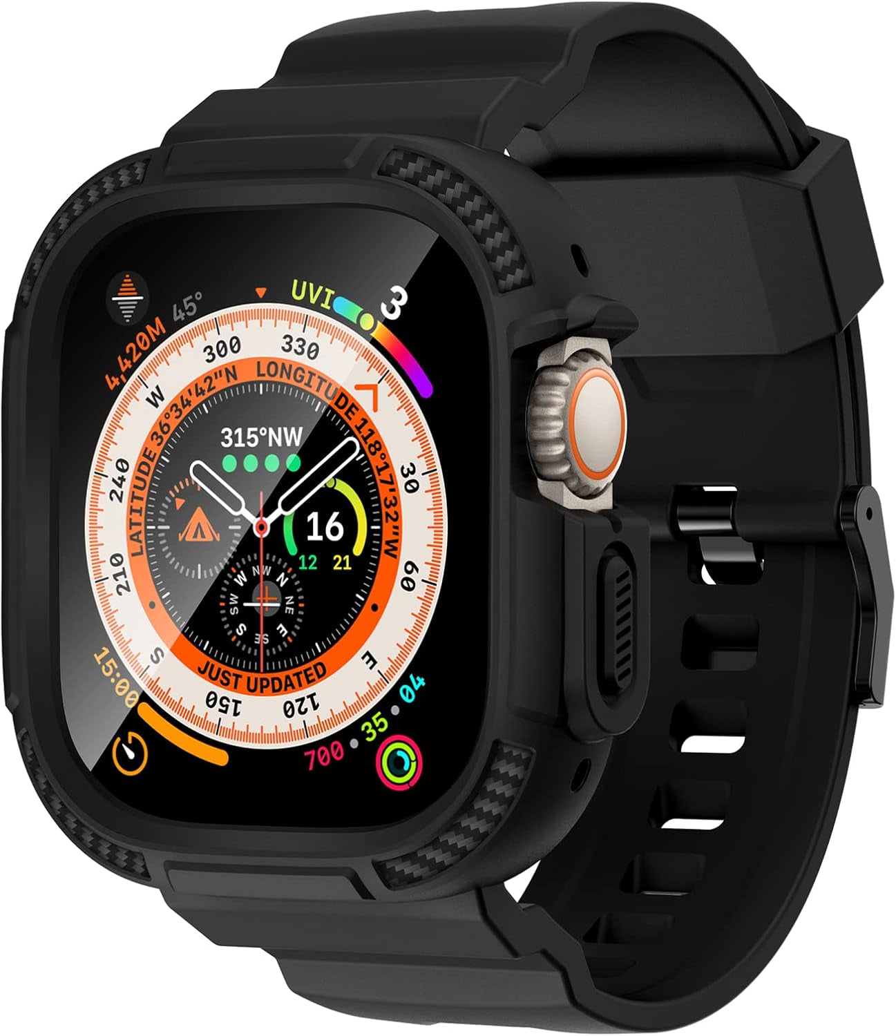 Compatible with Apple Watch Band 42Mm Series 10 with Case, Shockproof Rugged Band Strap for Iwatch Series 10 42Mm with Bumper Case Cover Men Women, Matte Black