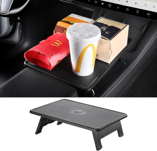 Upgrade Tesla Model 3/Y Table Tray, Foldable Center Console Car Food Eating/Laptop Work Desk for Road Trips 2021-2025 Model Y and 2021-2023 Model 3 Interior Accessories