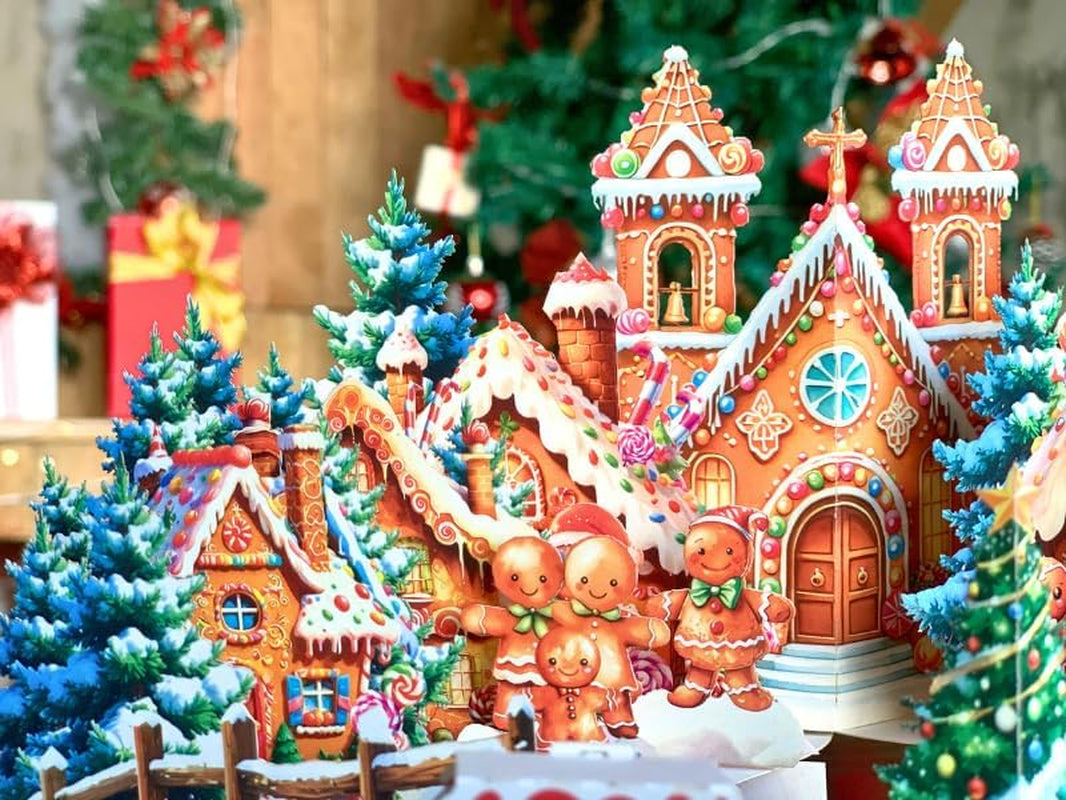 Pop up Christmas Cards, 3D Gingerbread Town Christmas Pop up Card, Happy Holidays Pop up Cards for Kids, Son, Daughter, Holiday, Xmas, Gingertown, Envelopes Included