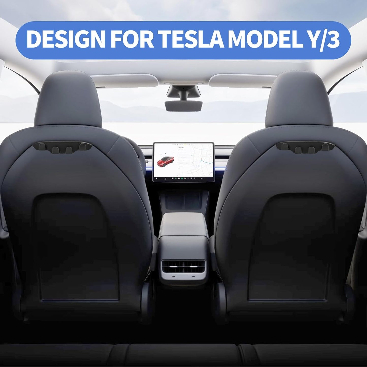 Seat Back Hooks for Tesla Model Y Accessories 2024-2021,Tesla Model 3 Accessories 2024-2017 Headrest Hooks for Car, Back Seat Organizer Hanger Holder Hook, 2 Pack