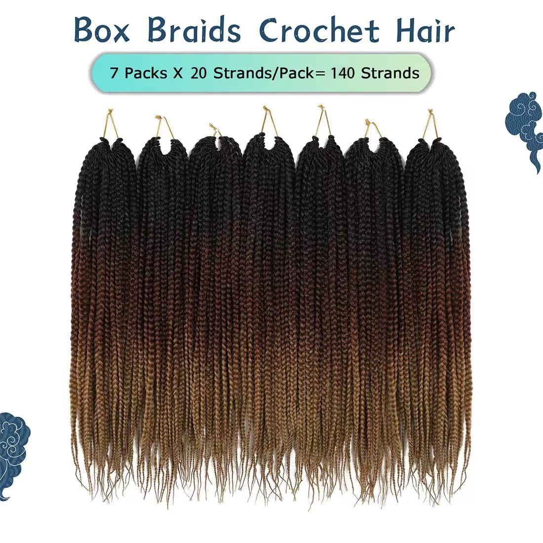 Crochet Box Braids Hair Pre Looped Goddess Box Braids Crochet Braiding Hair 7 Packs Crochet Box Braids 3X Box Braids Crochet Hair (14 Inch, 1B/30/27)