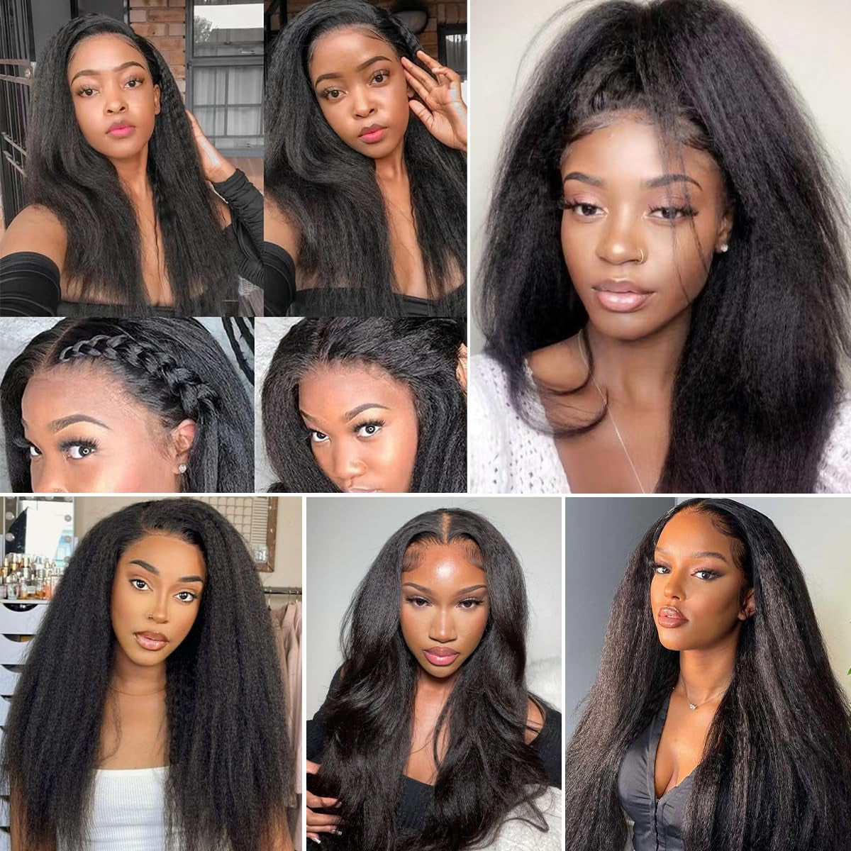 14 16 18 Kinky Straight Bundles Human Hair Yaki Straight Human Hair 3 Bundles 100% Unprocessed Brazilian Virgin Remy Hair Yaki Straight Bundles for Black Women Natural Black Color