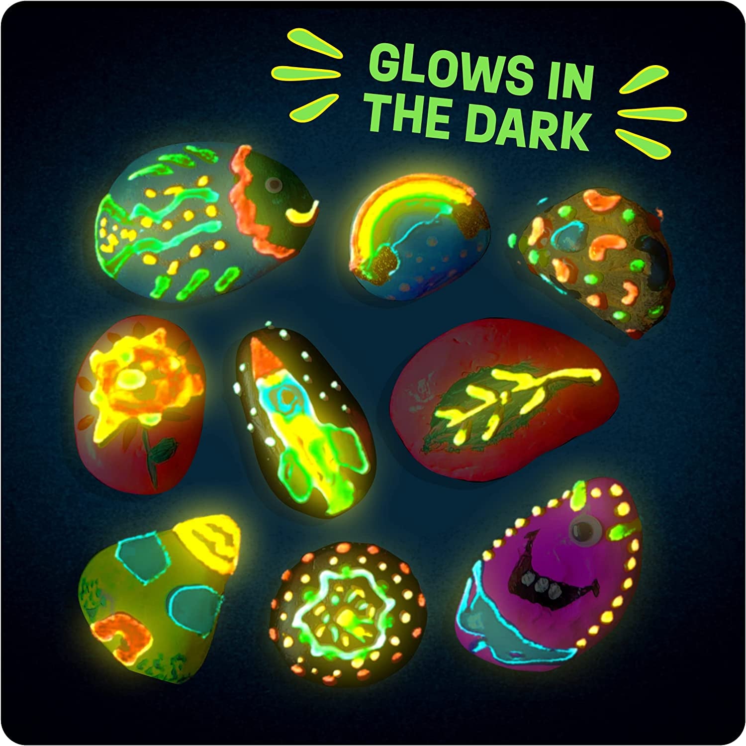 Kids Rock Painting Kit - Glow in the Dark - Arts & Crafts Easter Gifts for Boys and Girls Ages 6-12 - Craft Activities Kits - Creative Art Toys for 6, 7, 8, 9, 10, 11 & 12 Year Old Kids