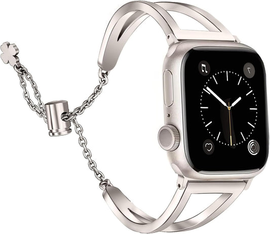 Stainless Steel Bands Compatible with Apple Watch Bands 38Mm 40Mm 41Mm 42Mm 44Mm 45Mm Iwatch Series 9/8/7/6/5/4/3/2/1/SE, Dressy Metal Bangle Bracelet Women