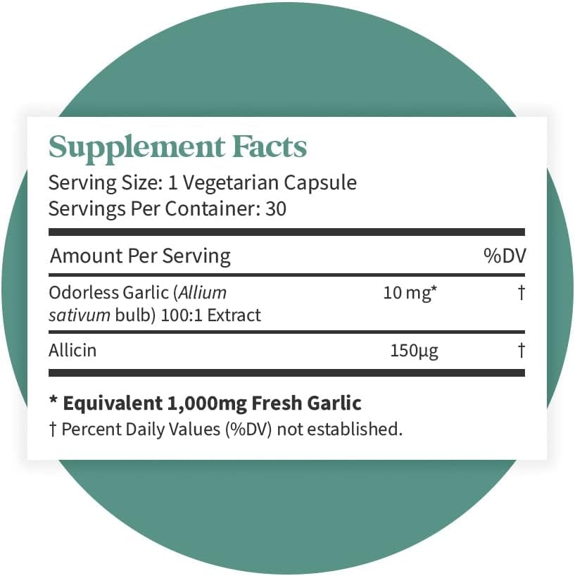 Odorless Organic Garlic - 1000Mg - Healthy Immune, Circulatory & Cardiovascular Support - Happy & Healthy Heart - Non-Gmo & Gluten Free - 30 Vegan Capsules TLBH