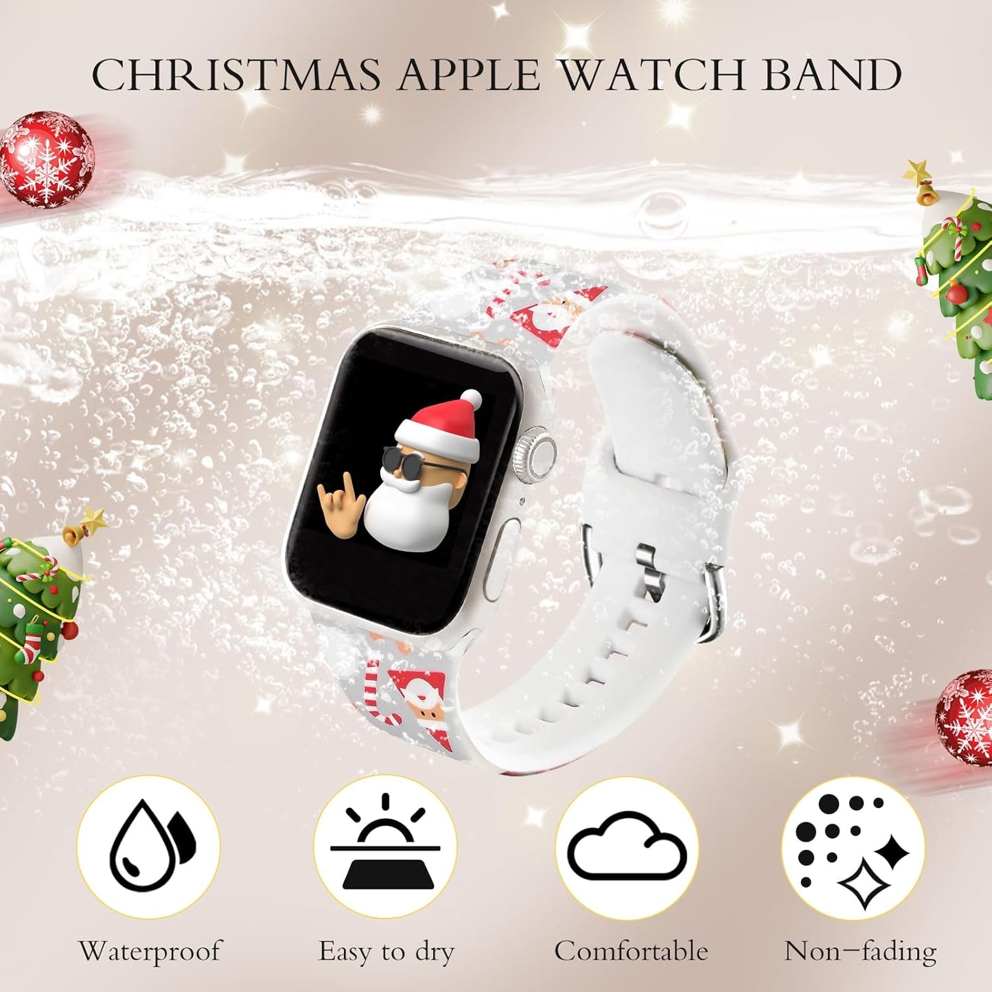 Christmas Strap for Apple Watch Band 46Mm 44Mm 45Mm 49Mm, Soft Silicone Bracelet Compatible with Iwatch Band Series 10/9/8/7/6/Se/5/4/3,Waterproof Sport Bands for Apple Watch Ultra Women Men Gift Gray