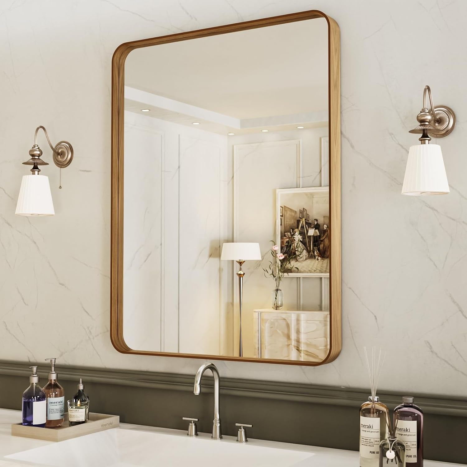 50X30 Inch Black Metal Framed Bathroom Mirror for Wall, Matte Black Bathroom Vanity Mirror Farmhouse, Large Rounded Rectangle Mirror, Anti-Rust, Tempered Glass, Hangs Horizontally or Vertically