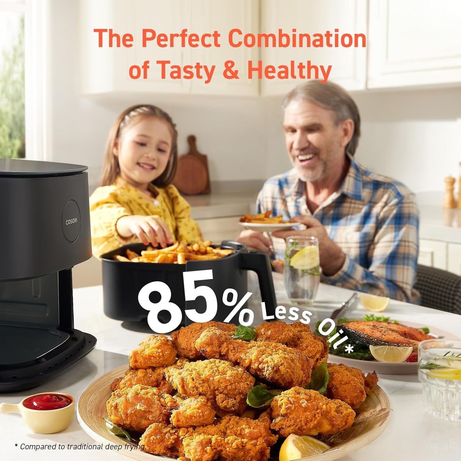 Air Fryer Pro 9-In-1, Compact 5QT, 450℉: Half Time & Chef-Grade Cook, One-Wipe Clean Glass Panel, 130+ In-App Recipes with Nutritional Info, Nonstick & Dishwasher-Safe Basket, Gray