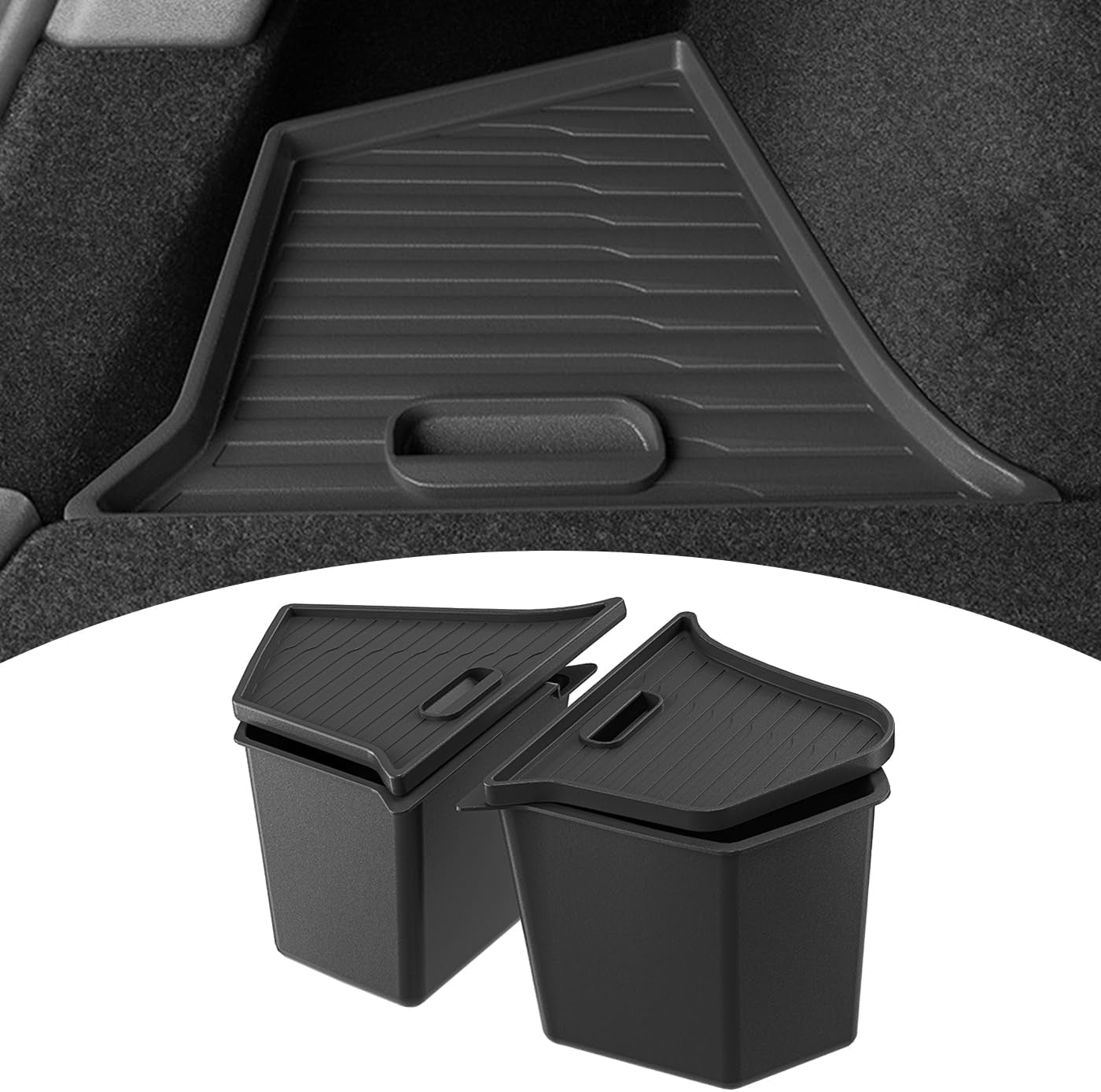 Model Y 5 Seater Rear Trunk Storage Bins with Lids 2 PCS Model Y Rear Trunk Storage Box TPE Waterproof Trunk Organizer Interior Accessories for Tesla Model Y 5 Seater 2020-2024-(Non 7 Seater)