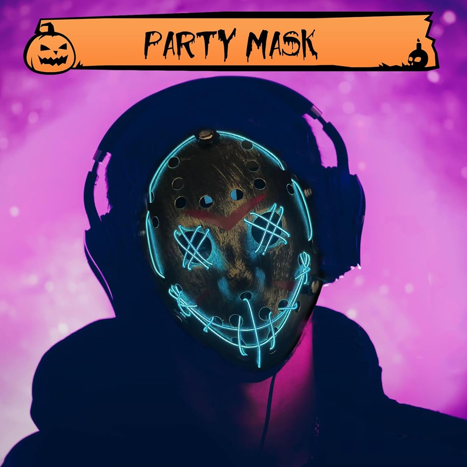 Halloween LED Light up Mask - Glow in the Dark Scary Mask for Cosplay Halloween Costume Carnival, Party, Gift