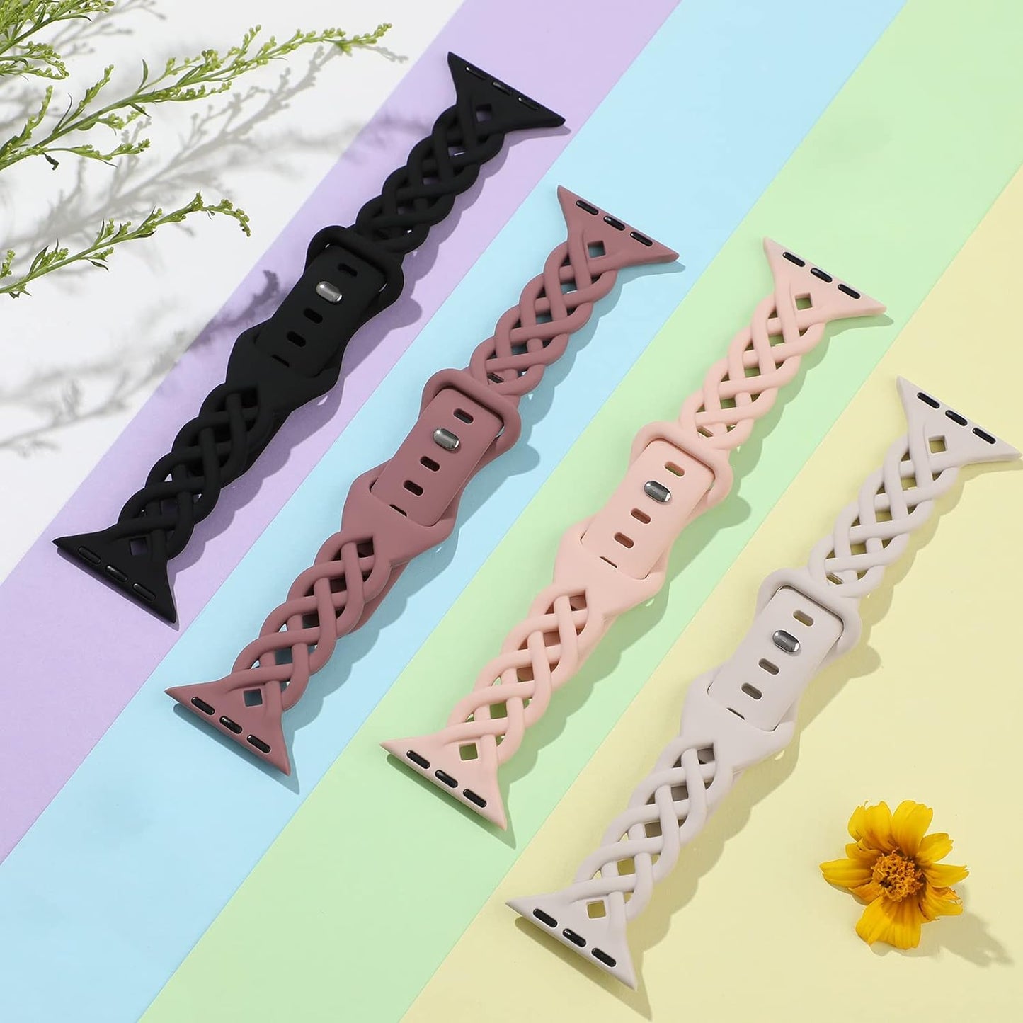 Slim Silicone Band for Apple Watch Band 40Mm 38Mm 41Mm 44Mm 45Mm 42Mm Women Breathable Braided Lace Thin Sport Strap Iwatch SE Series 9 8 7 6 5 4 3 2