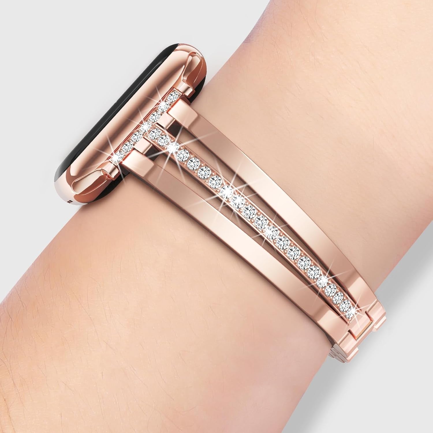 Compatible for Apple Watch Band 38Mm 40Mm 41Mm 42Mm 44Mm 45Mm 46Mm 49Mm Series 10 9 8 7 SE Ultra Women, Slim Metal Dressy Jewelry Bracelet with Bling Diamond for Iwatch Series 6/5/4/3/2/1