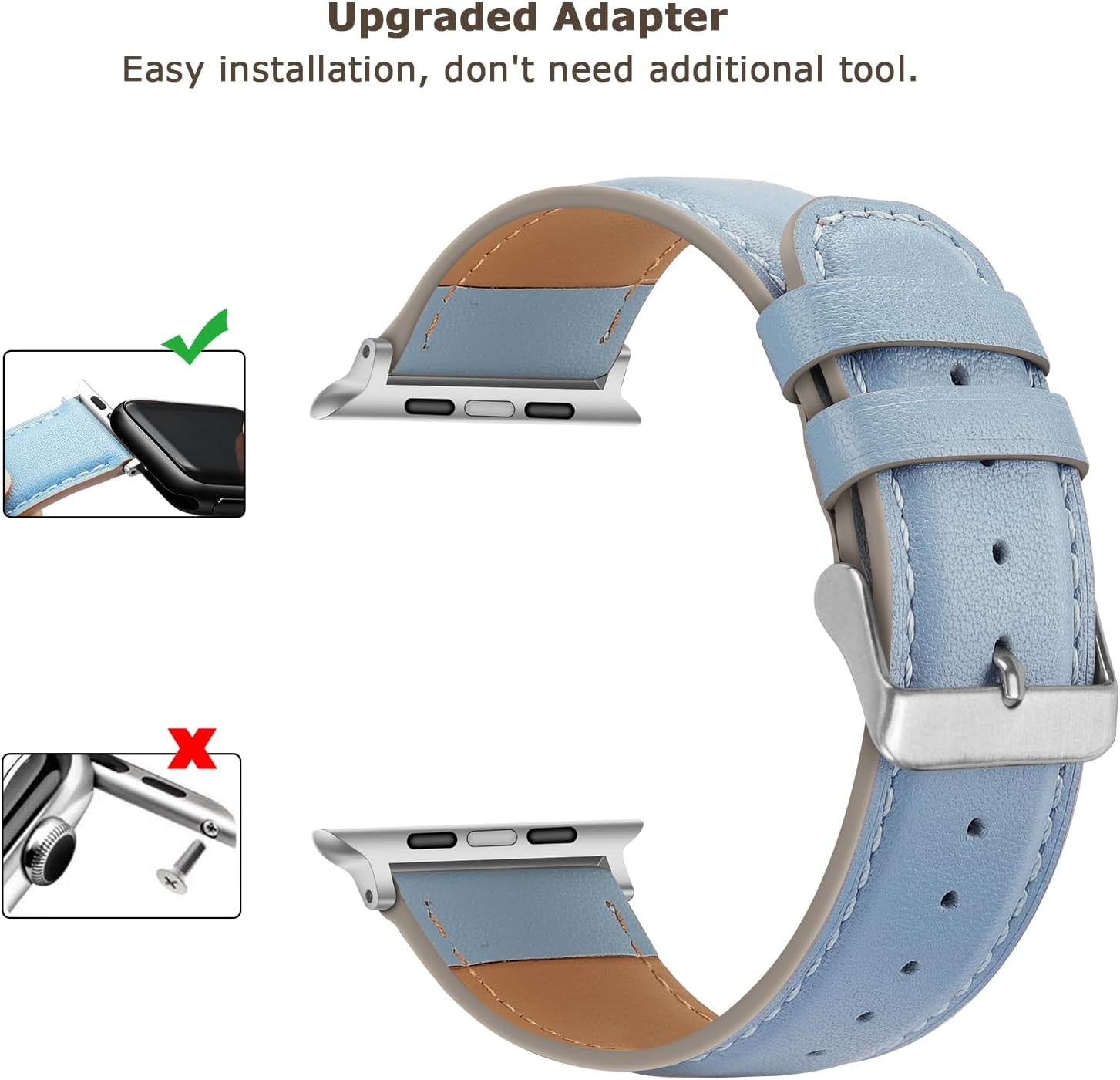 Bands Compatible with Apple Watch Band 49Mm 45Mm 44Mm 42Mm Men Genuine Leather Replacement Bands Compatible with Apple Watch Ultra 2 Ultra SE 2 SE Series 9 8 7 6 5 4 3 2 1, Blue