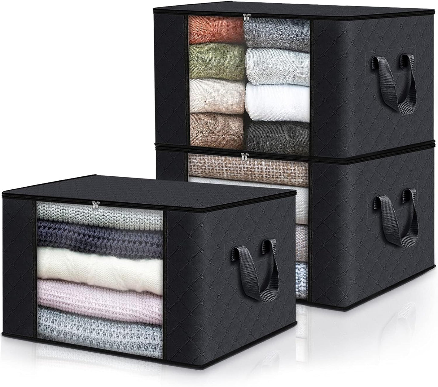 6 Pack Clothes Storage, Foldable Thick Fabric Blanket Storage Bags, Storage Containers for Organizing Bedroom, Closet, Clothing, Comforter, Organization and Storage with Handle,Grey