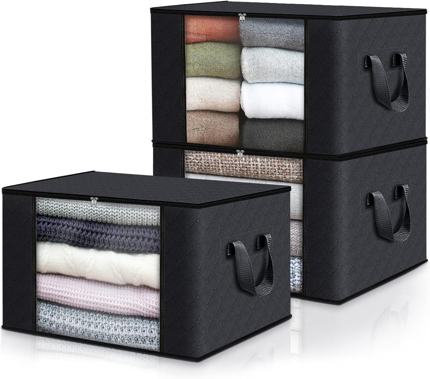 6 Pack Clothes Storage, Foldable Thick Fabric Blanket Storage Bags, Storage Containers for Organizing Bedroom, Closet, Clothing, Comforter, Organization and Storage with Handle,Grey