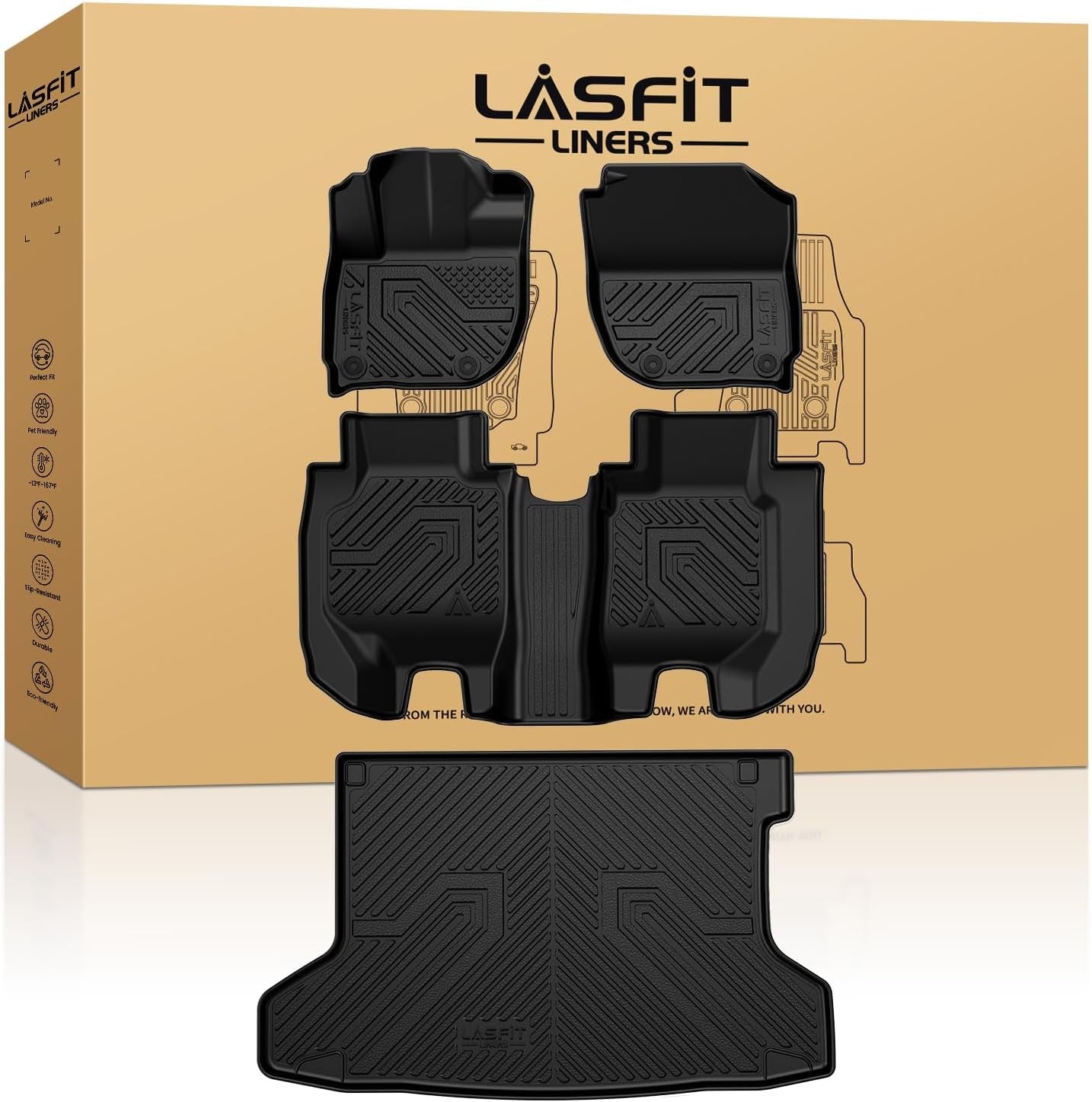 Floor Mats and Cargo Liner for Honda CR-V 2023-2025 (Include Hybrid Models), All Weather TPE Car Trunk Mat (Upper Position), 1St & 2Nd Row & Trunk Liner Full Set Black