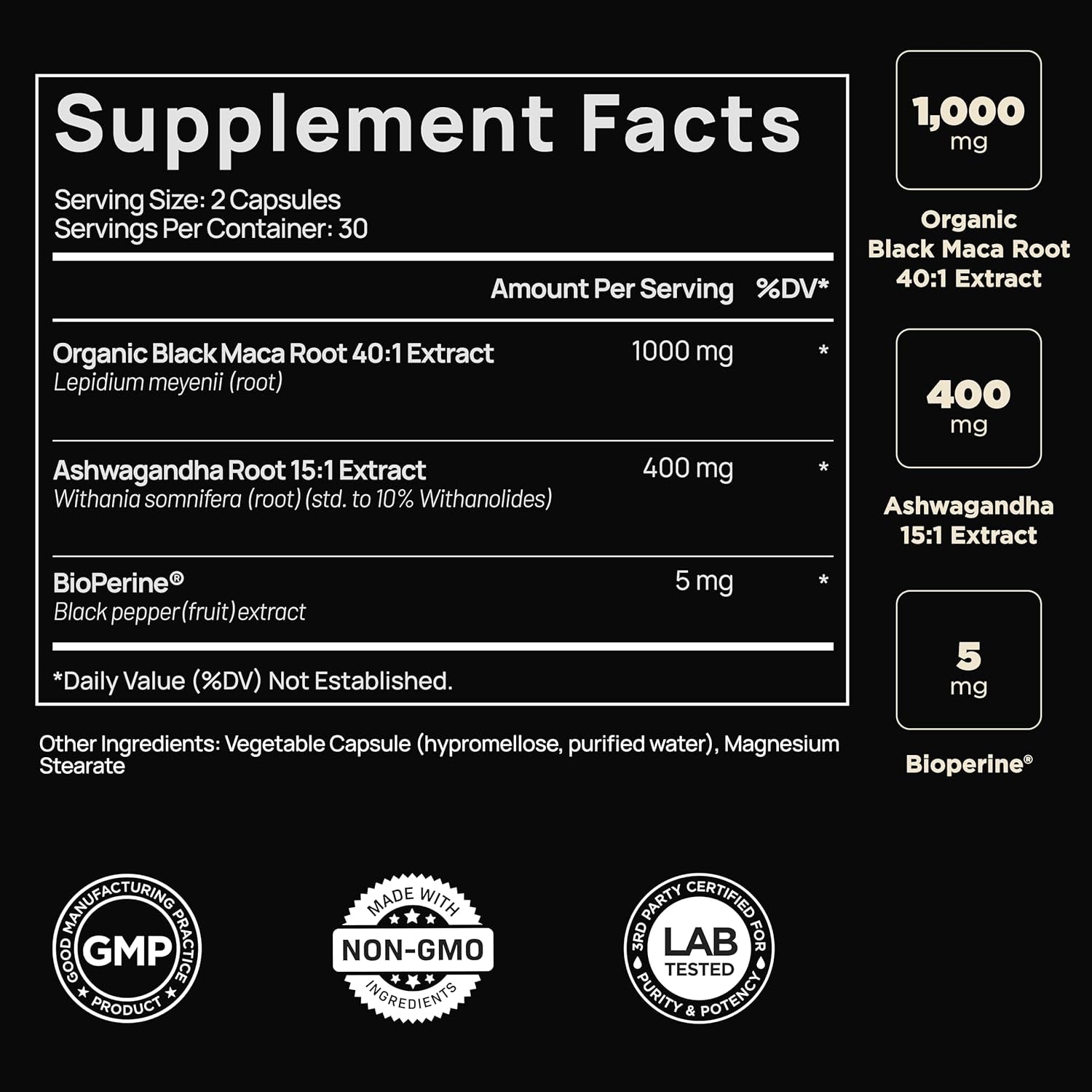 40,000Mg 40X Strength Organic Black Maca Root + Ashwagandha - #1 Highest Potency Black Maca Root Capsules for Men Supplement 100% Pure Maca Peruana 40:1 Extract Maca Powder Pills Male Booster TLBH