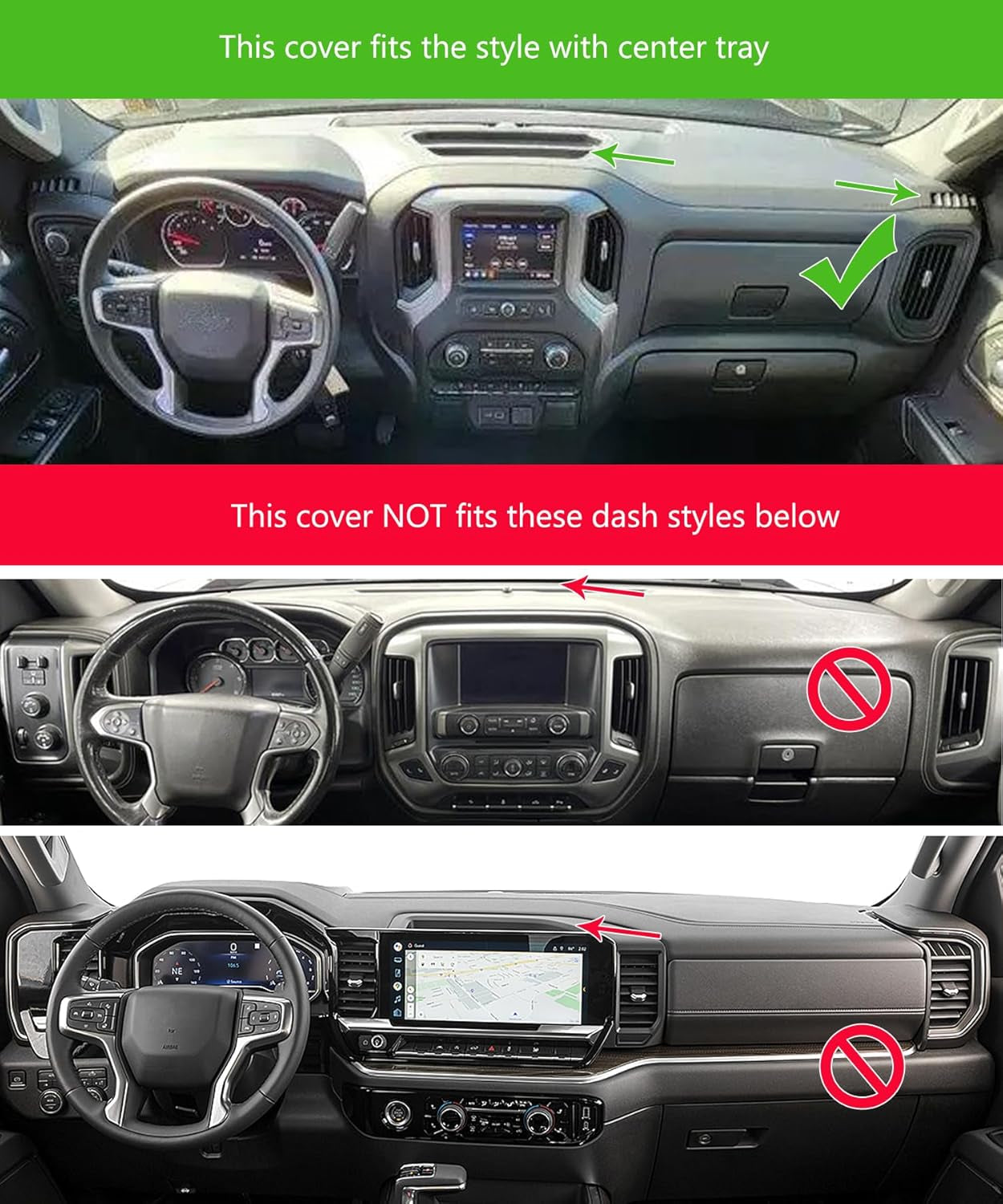 Dash Cover Mat Custom Fit for 2019-2023 Chevy Chevrolet Silverado 1500 2500HD 3500HD/2019-2023 GMC Sierra 1500 2500HD 3500HD W/O Cutout for Heads up Display,Dashboard Pad Carpet(Black) J130