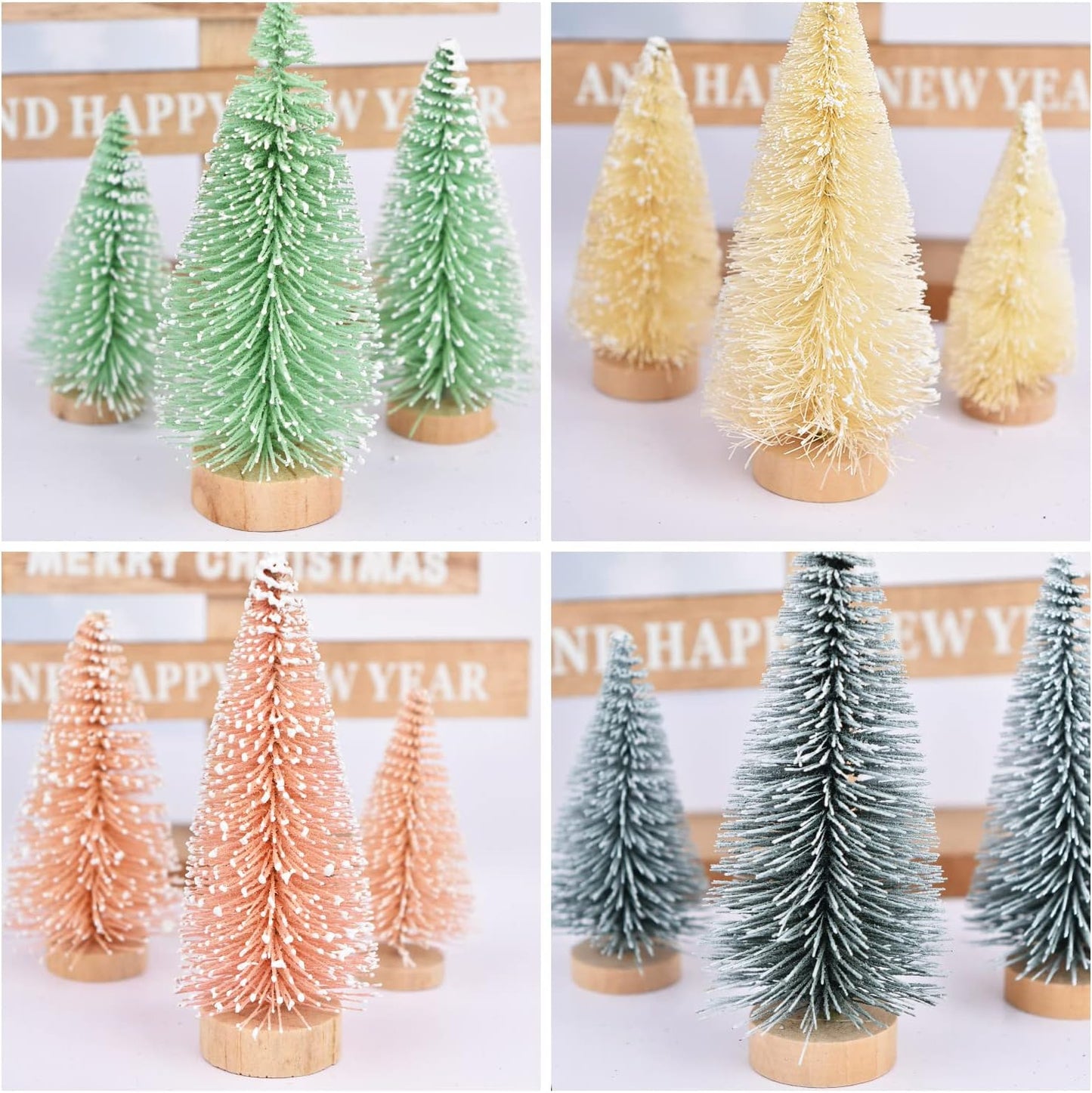 30PCS Artificial Mini Christmas Trees, Mini Pine Tree Sisal Trees with Wood Base Bottle Brush Trees for Christmas Table Top Decor Winter Crafts Ornaments (Pink, 30)