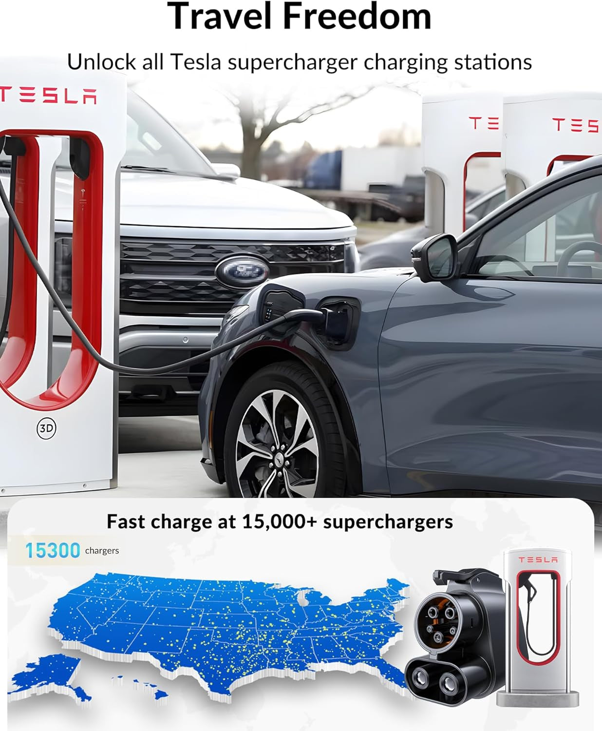 2024 Tesla Supercharger to CCS1 Charging Adapter [Max 500A, 1000V] NACS to CCS Electric Vehicle Adapter, Tesla Supercharger Adapter, Fit for All Ford Evs, Fit for Rivian R1T R1S R2 R3 Evs