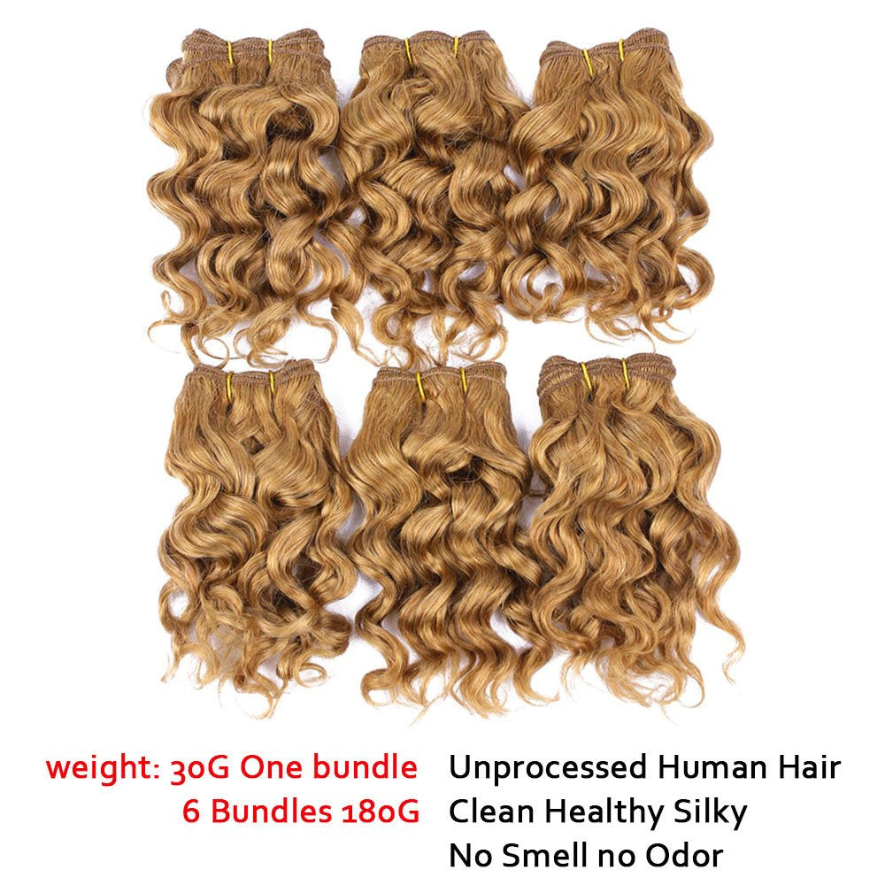 Natural Brazilian Dark Blonde Human Hair Extensions Short Curly Hair Bundles 27# Golden Virgin Human Hair Bundles Deep Curly Weave