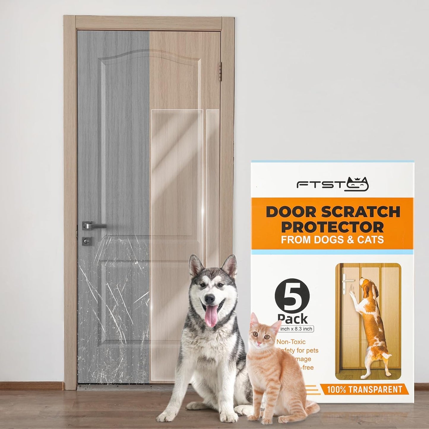 5-Pack Door Protector from Dog Scratching - 5 X 47'' X 8.3'' Cat Scratch Door Frame Protector anti Dog Scratch, Heavy Duty Protector for Window Sill - Door Guard Clear (N1)