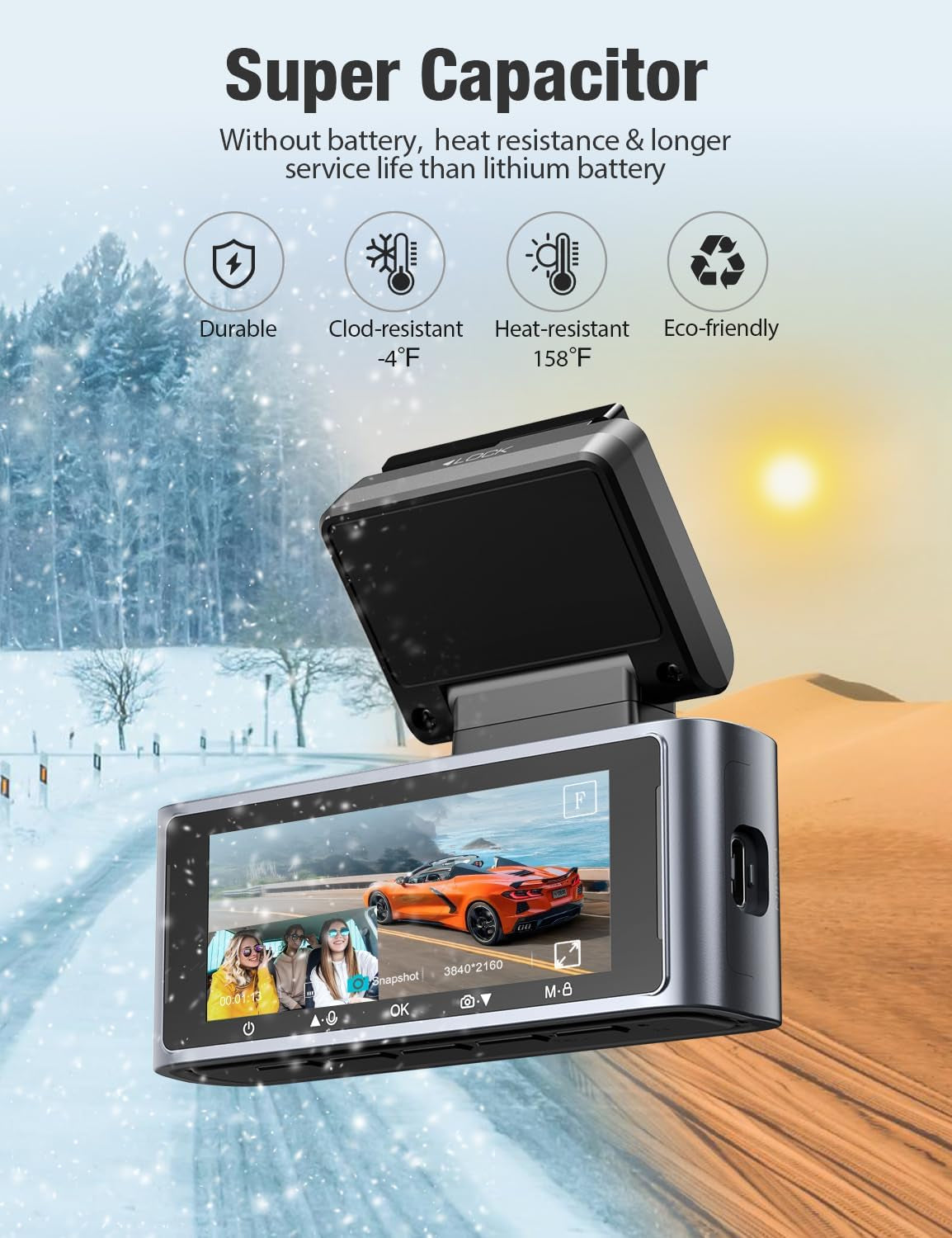 Dash Cam 5G Wifi GPS, Dash Cam Front and inside 4K/2K/1080P+1080P, 64GB Card Included, Dash Camera for Cars with 3.18" LCD Screen, Car Camera with IR Super Night Vision, WDR, G-Sensor, App