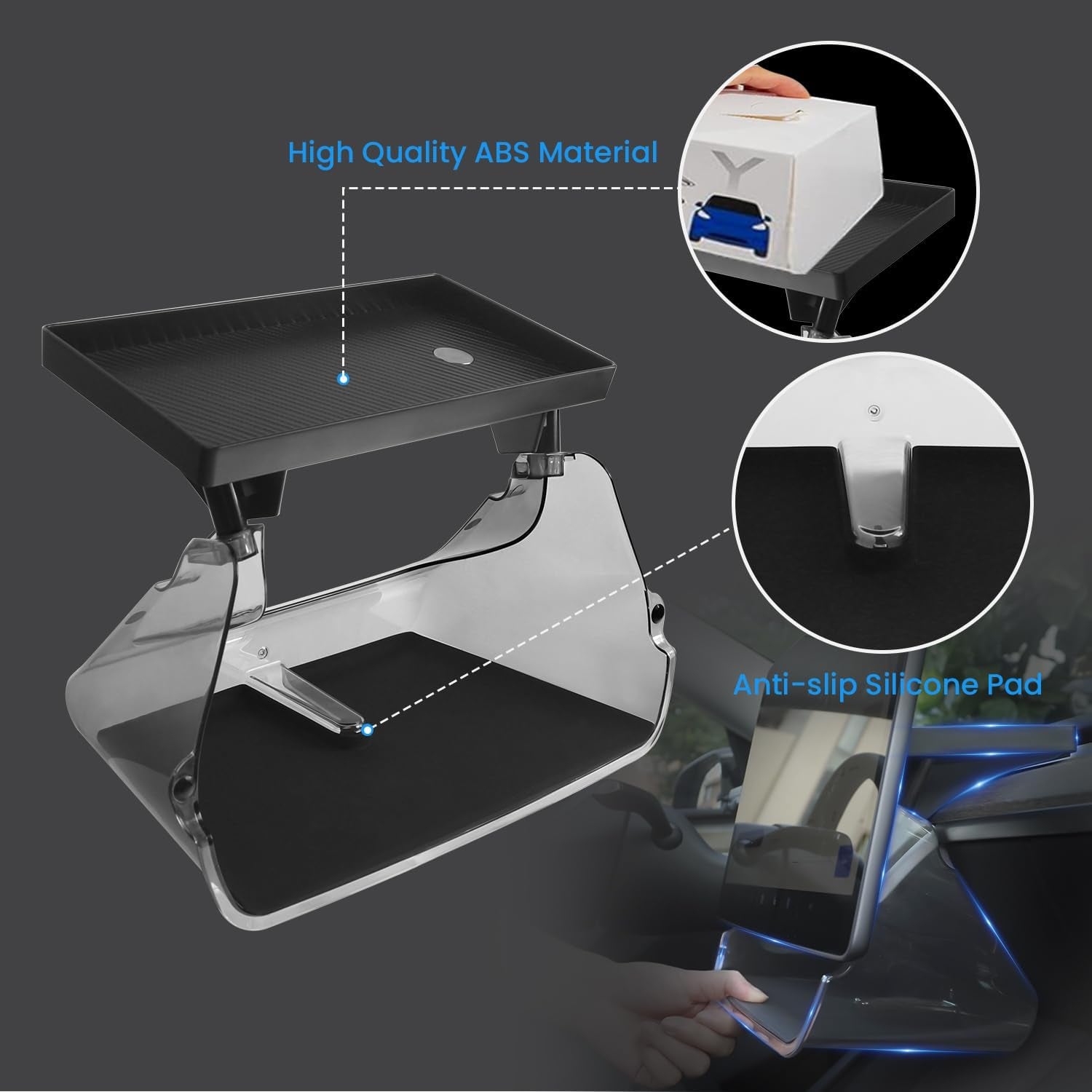Center Console Organizer Tray for Tesla Model Y Accessories 2024-2020 Model 3 2023-2016, Magnetic under Screen Storage Box behind Screen Tray, Dashboard Organizer Tissue Holder, Easy Install