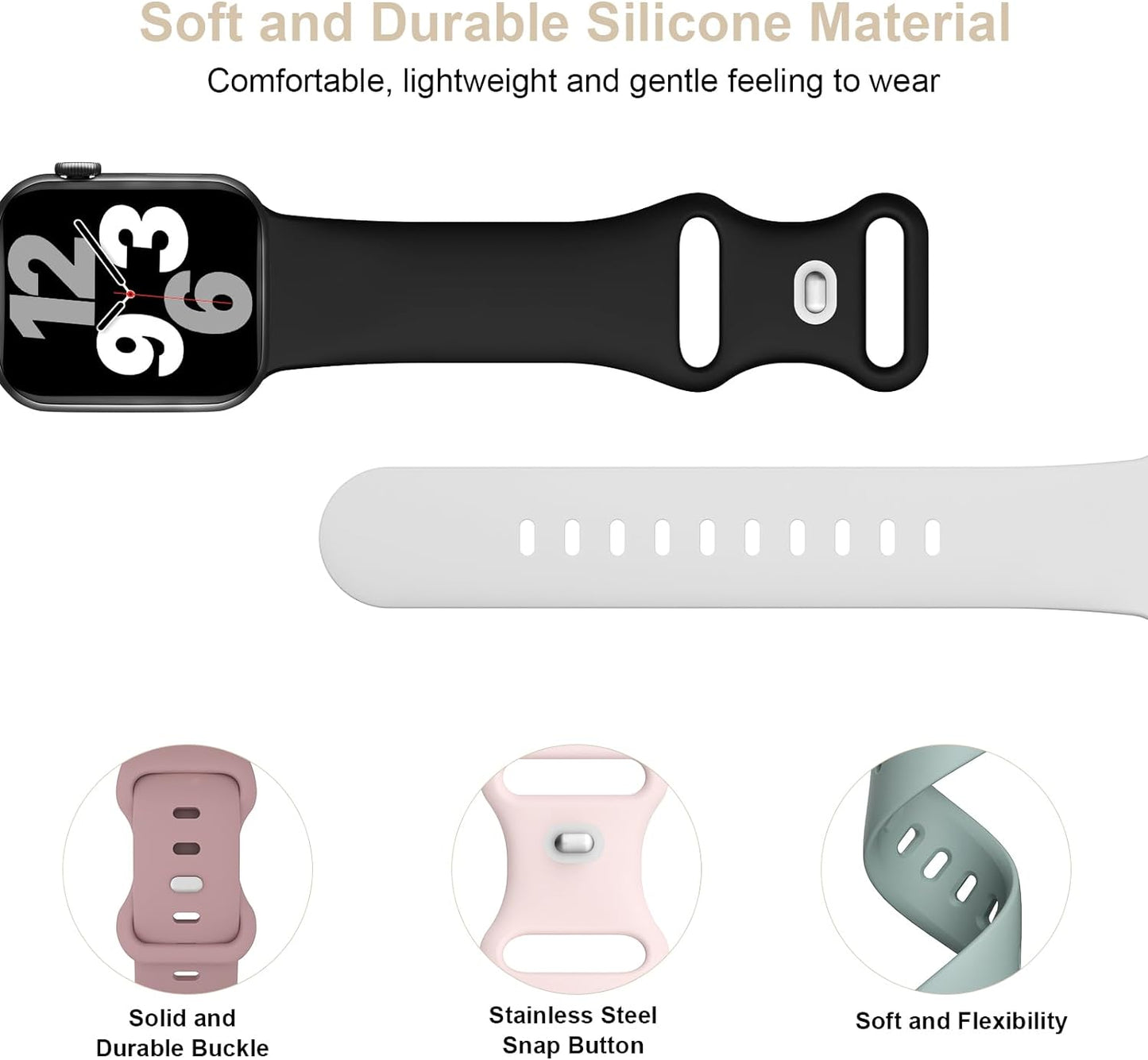 6 Pack Sport Silicone Bands Compatible with Apple Watch Band 38Mm 40Mm 41Mm 42Mm 44Mm 45Mm 49Mm, Soft Strap Waterproof Wristband for Iwatch Series 9 8 SE 7 6 5 4 3 2 1 Ultra Women Men