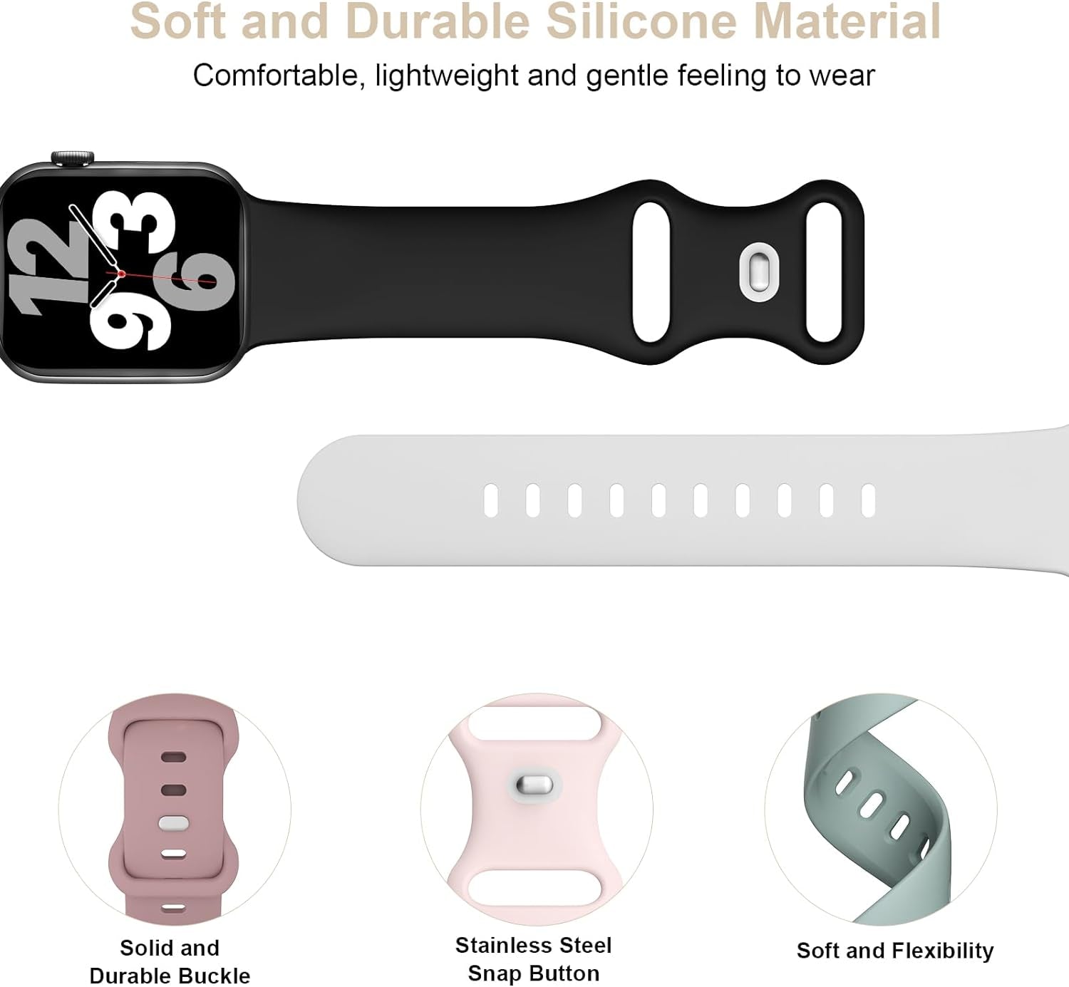 6 Pack Sport Silicone Bands Compatible with Apple Watch Band 38Mm 40Mm 41Mm 42Mm 44Mm 45Mm 49Mm, Soft Strap Waterproof Wristband for Iwatch Series 9 8 SE 7 6 5 4 3 2 1 Ultra Women Men