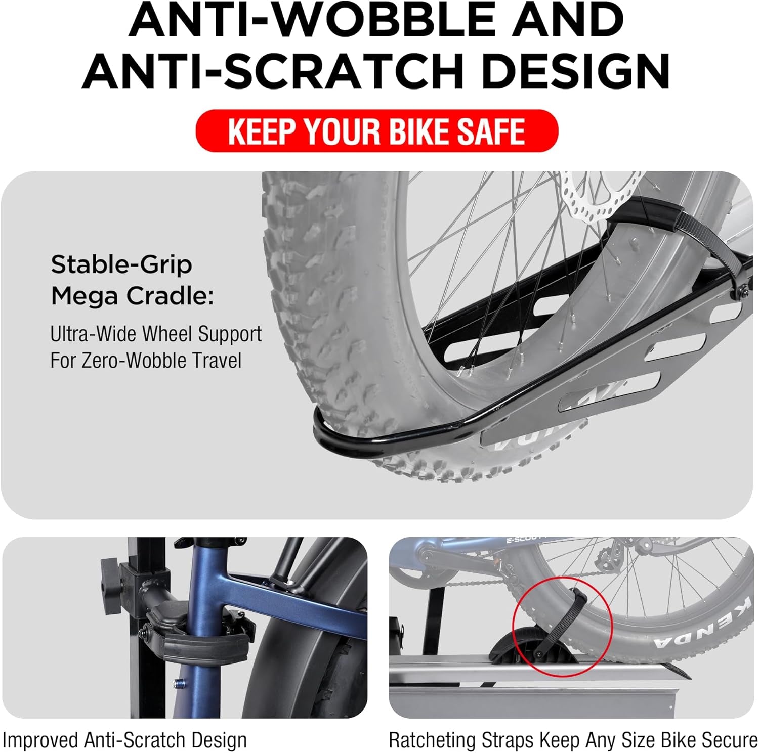 Hitch Mount Single Bike Rack with Ramp for Electric Bike, 100 Lbs. Capacity Bike Carrier for Truck, Trailer, RV, SUV