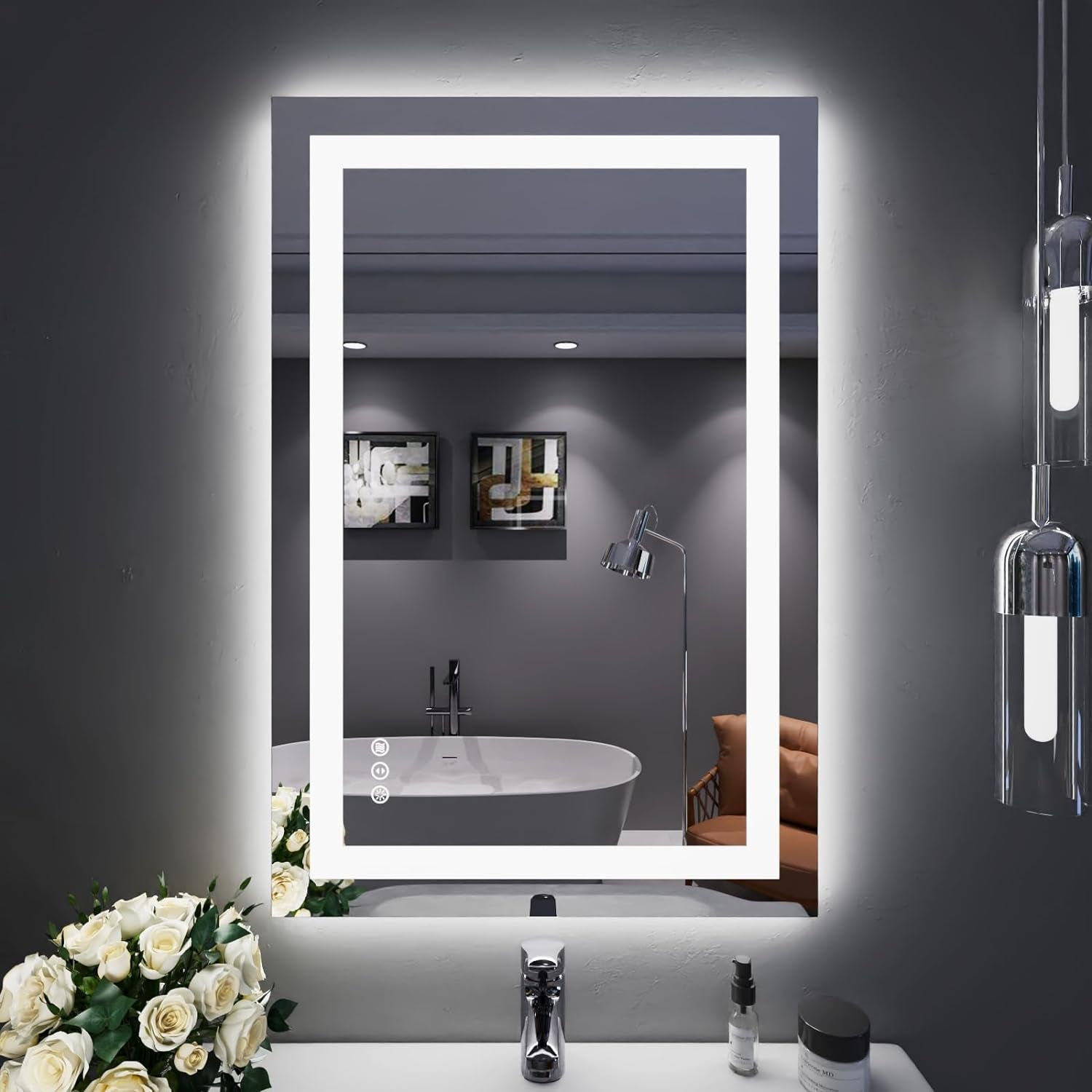 60”X30“ RGB LED Bathroom Mirror with Lights for Bathroom, Anti-Fog, Dimmable，Multiple Light Modes, RGB Backlit + Front Light, Memory Function, Tempered Glass