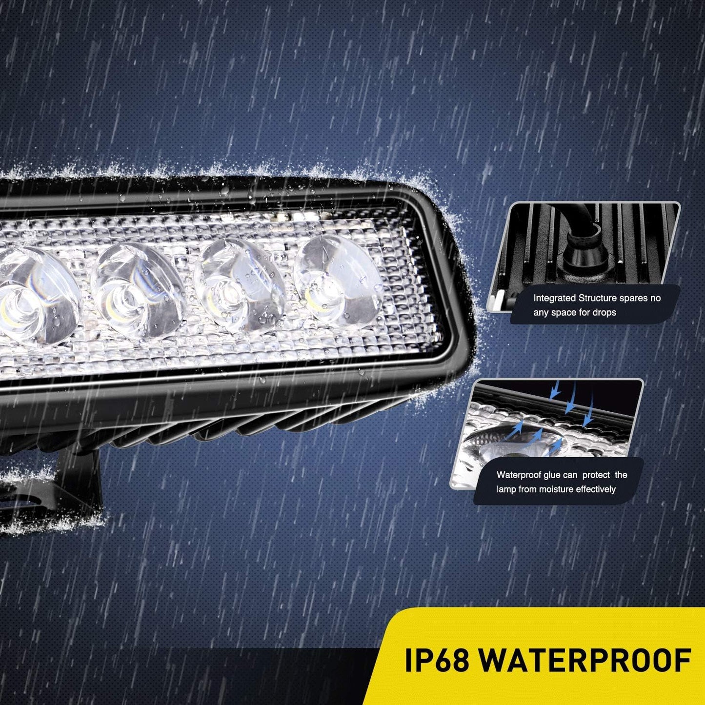 2Pcs 18W Spot LED Work Lights LED Pods Fog Lights off Road Led Lights Driving Lights With16Awg off Road Wiring Harness Kit-2 Leads