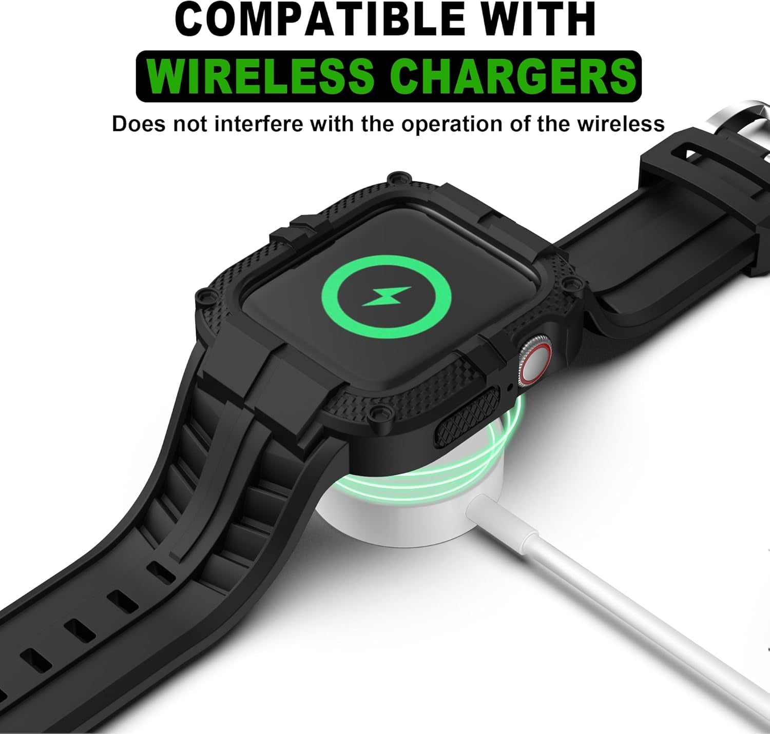 Rugged Watch Band Compatible with Apple Watch Series 9 Band for 45Mm 44Mm 42Mm SE 9/8/7/6/5/4/3 for Men (45Mm/44Mm/42Mm, Black)