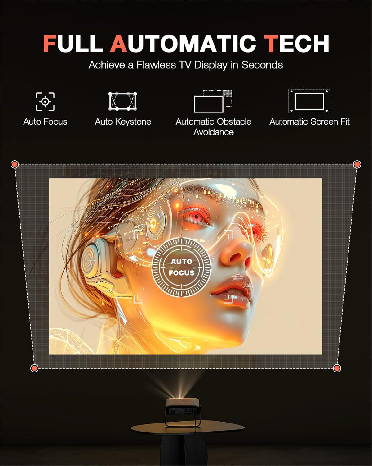 【360°Adjustable Stand & Auto Focus/Keystone】Mini Projector with Wifi and Bluetooth, 550ANSI Native 1080P Portable Outdoor Movie Projector,  Home Projector 4K Support for Hdmi/Usb/Phone/Pc(Black)