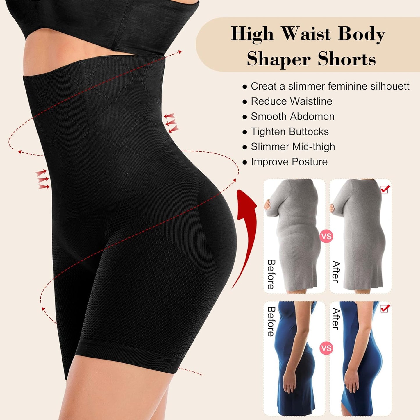 Shapewear Shorts for Women Tummy Control High Waist Body Shaper Compression Thigh Slimmer Butt Lifter Panties