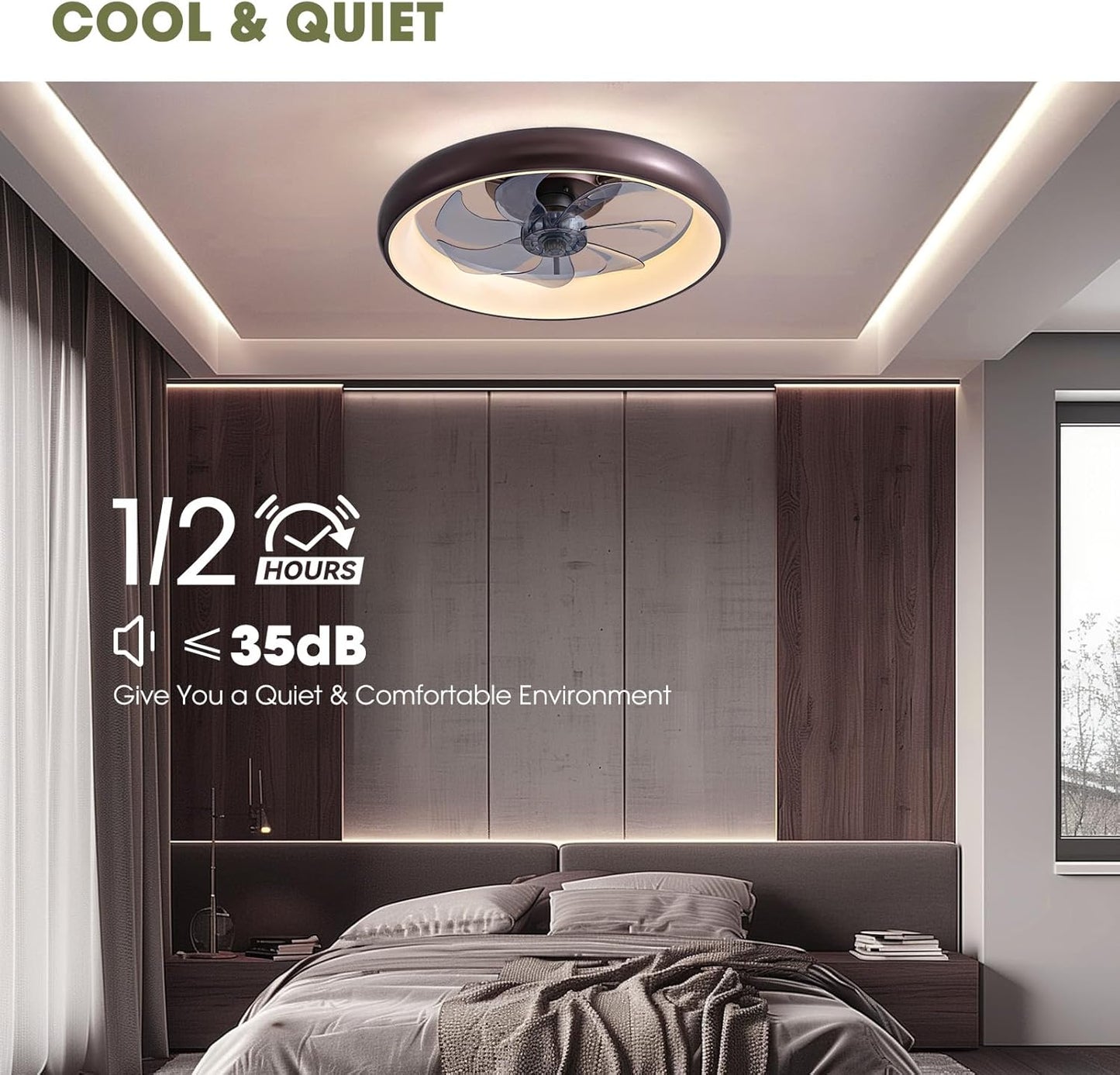 Ceiling Fans with Lights and Remote, 20'' Low Profile Flush Mount Ceiling Fan with Lights, 6 Wind Speeds, Modern Dimmable LED Ceiling Fan, Smart Ceiling Fan for Bedroom, Kids Room
