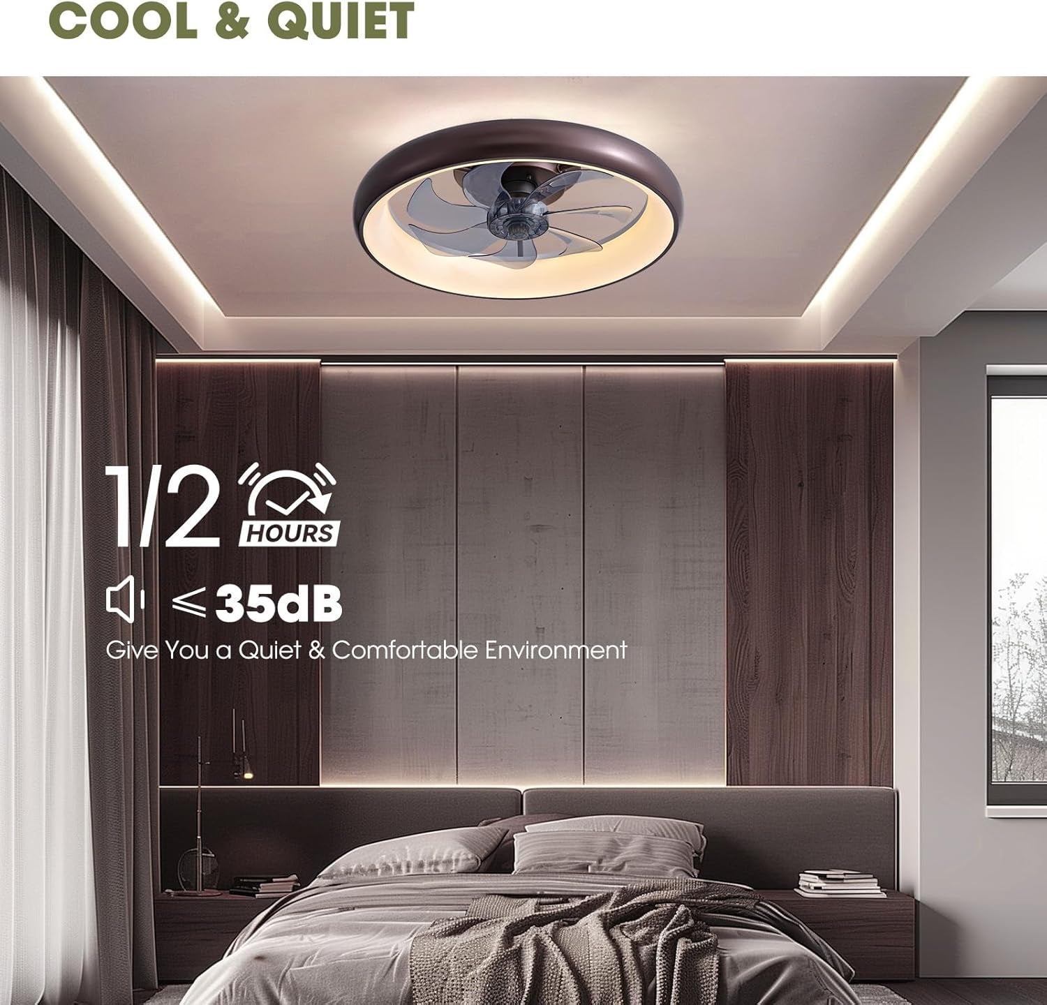Ceiling Fans with Lights and Remote, 20'' Low Profile Flush Mount Ceiling Fan with Lights, 6 Wind Speeds, Modern Dimmable LED Ceiling Fan, Smart Ceiling Fan for Bedroom, Kids Room